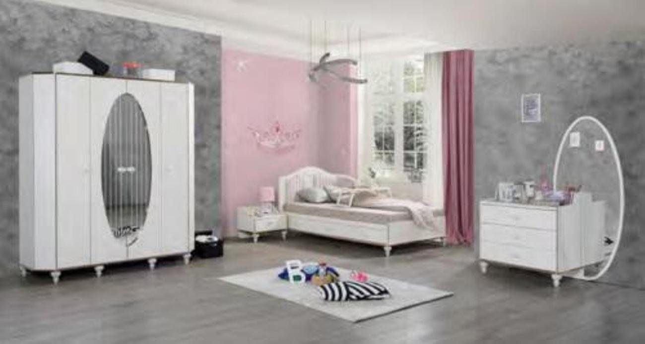 Kommode 4tlg Kleiderschrank Bett Spiegel Möbel mit Jugendzimmer-Set Nachttisch Set JVmoebel