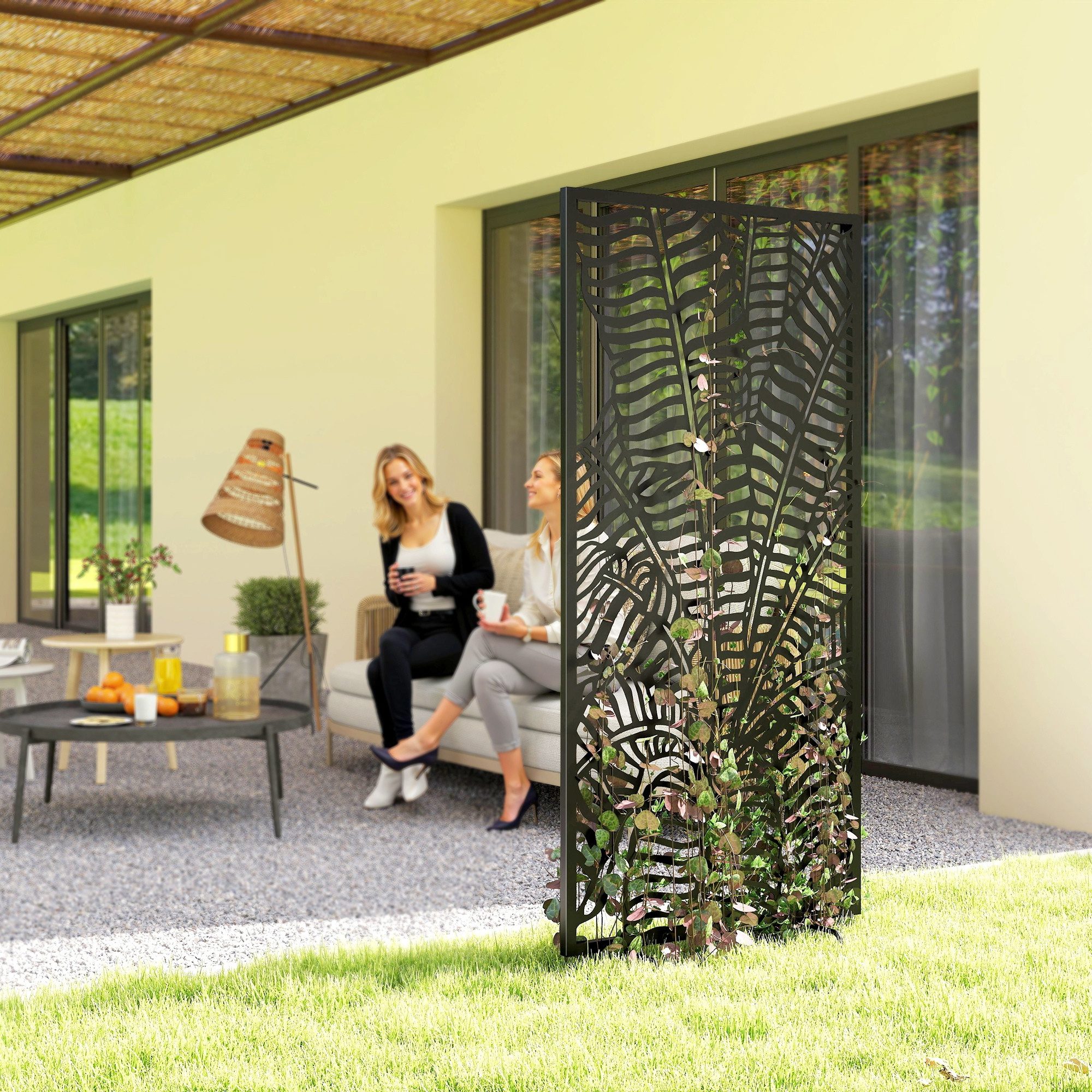 Outsunny Paravent mit Bananenblatt Design (Raumteiler, 1 St., Trennwand), für Balkon Terrasse, Schwarz