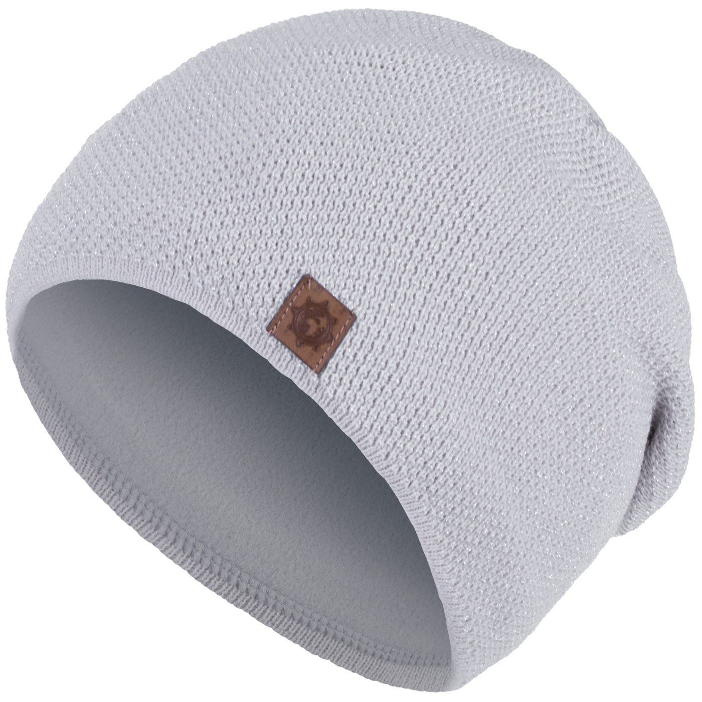 Mütze Wintermütze (1-St) Strickmütze Winter compagno hellgrau gefüttert Beanie Damen Metallic-Garn