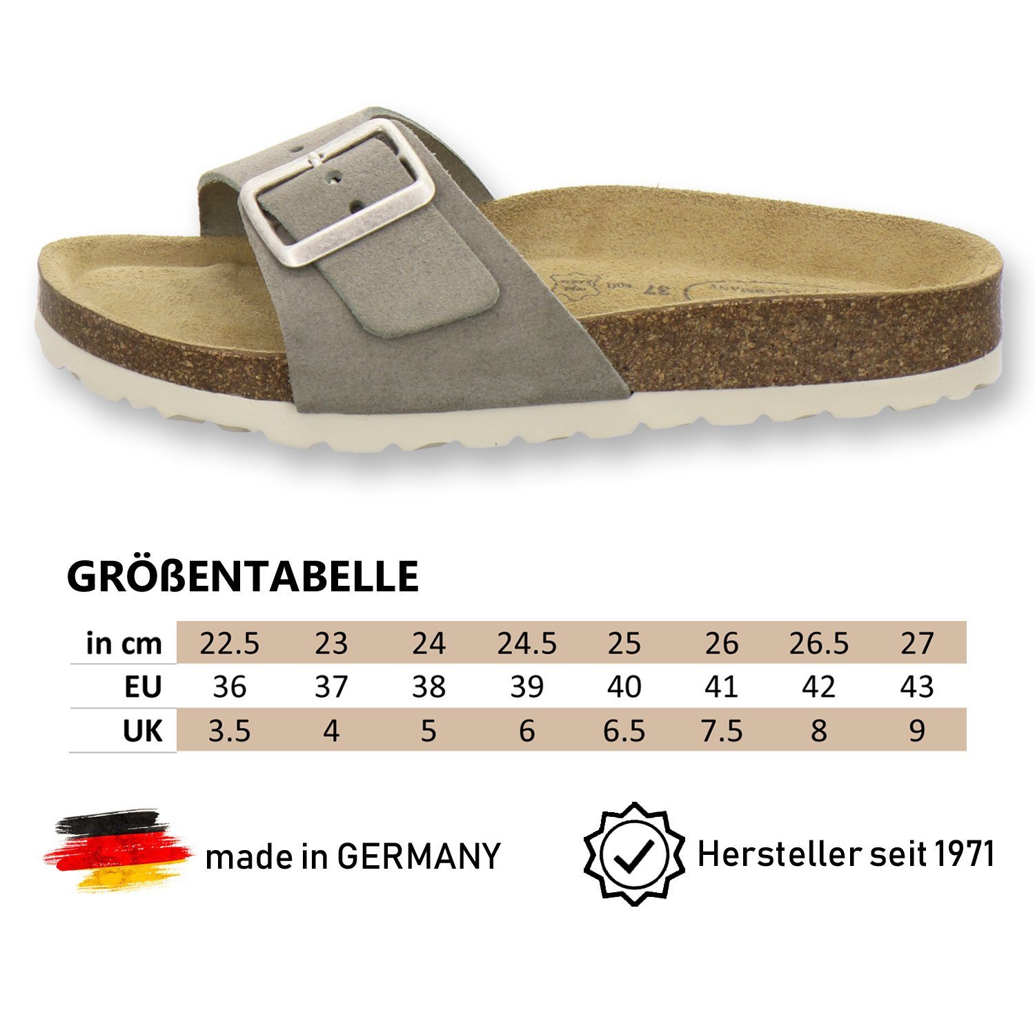 Pantolette antilope in aus Leder, sommerliche Damen 2112 AFS-Schuhe Germany für Pantoletten Made