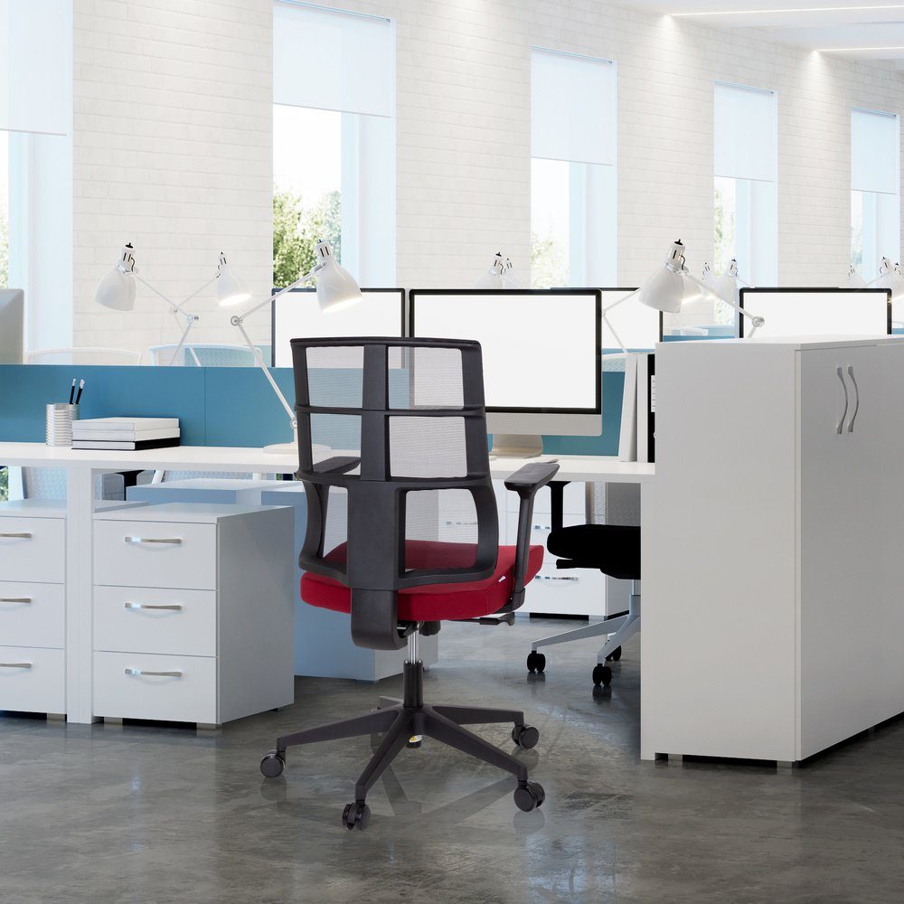 Schreibtischstuhl Profi Drehstuhl hjh SPINIO Schwarz/Rubinrot OFFICE (1 ergonomisch Bürostuhl St), Stoff/Netzstoff