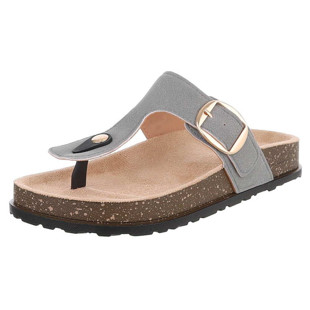 Ital-Design Modische Flip-Flops mit Schnalle für Damen Zehentrenner (91512246) Flach Zehentrenner in Grau