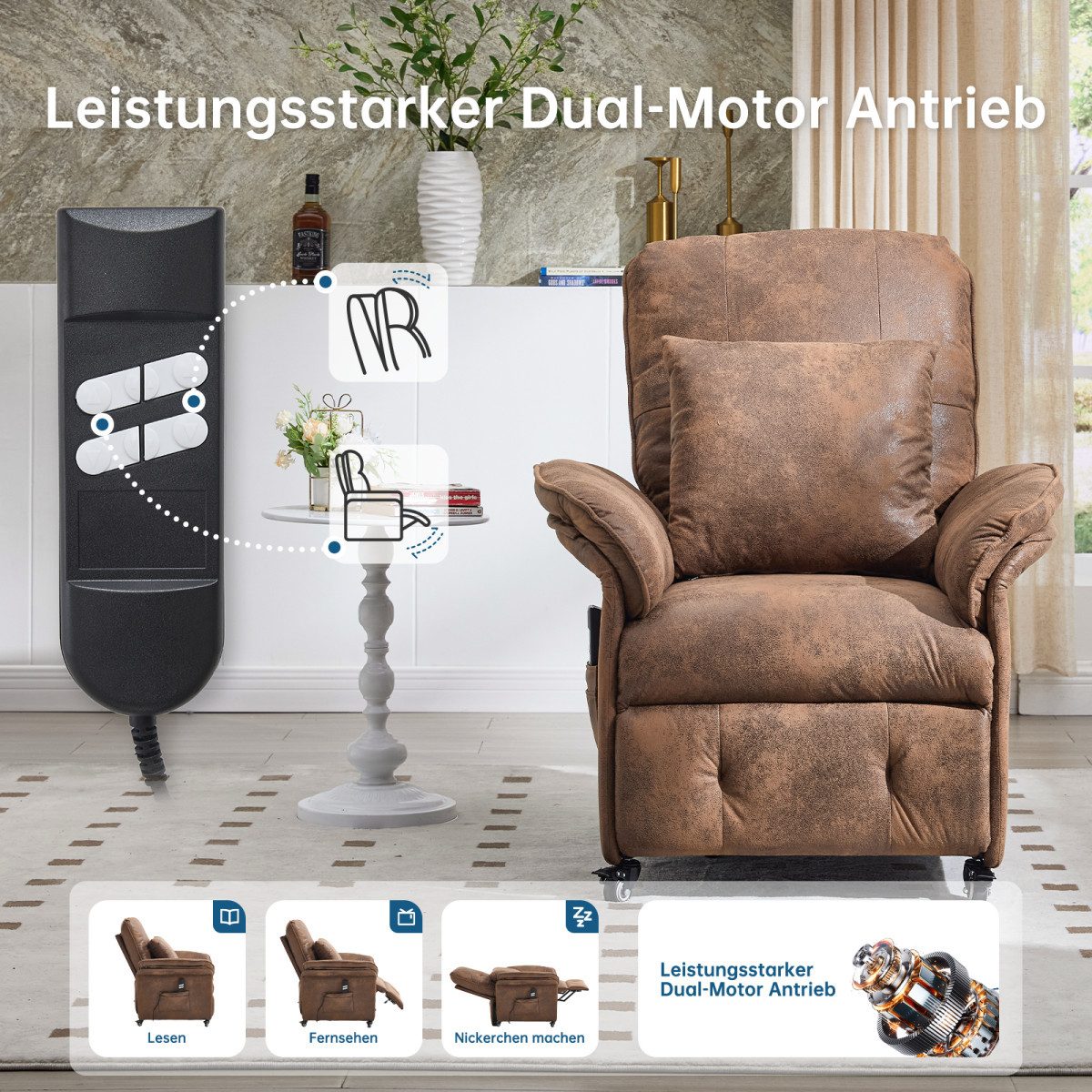 Happy Home Relaxsessel 2 Motoren Elektrischer Relaxsessel, Fernsehsessel mit Liegefunktion – Bild 5 von 5