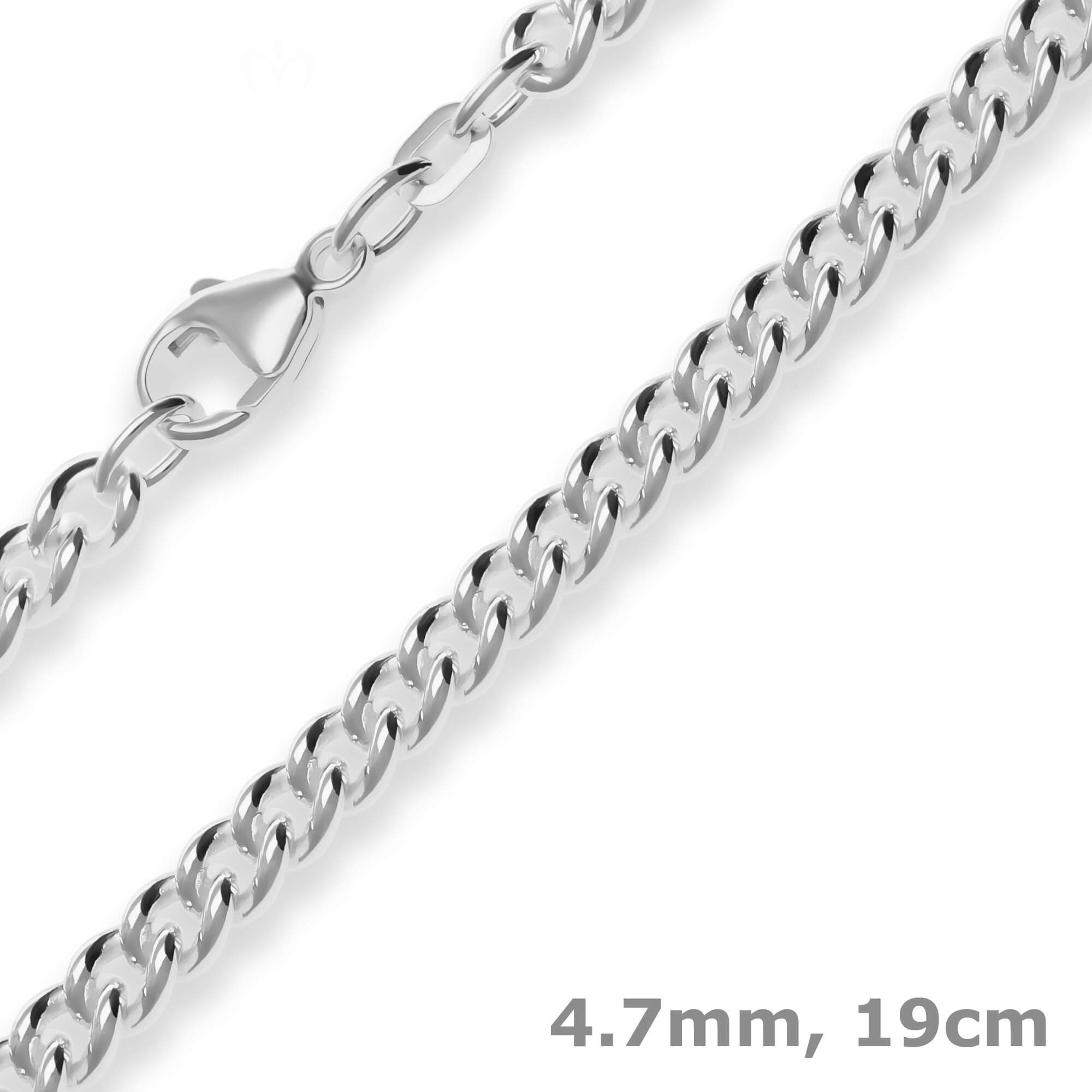 Schmuck Krone Panzerarmband 4,7mm Armband Panzerkette rund aus 925 Silber 19cm, Silber 925