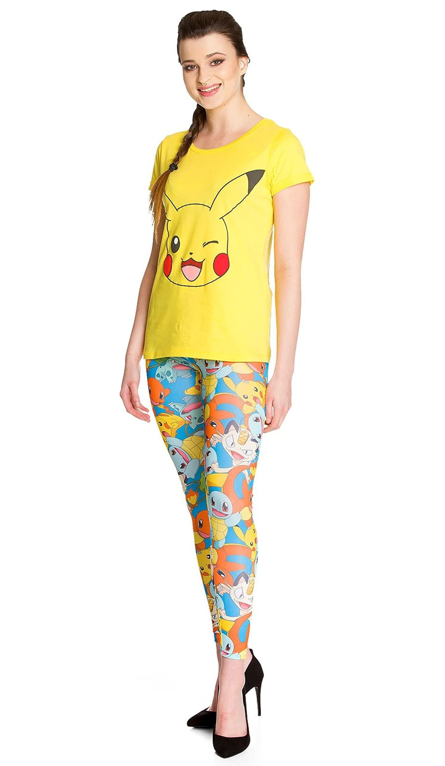 POKÉMON Leggings Pokemon Leggings Damen mit Pikachu Schiggy Glumanda Bisasam Mauzi Gr. XS S M L XL