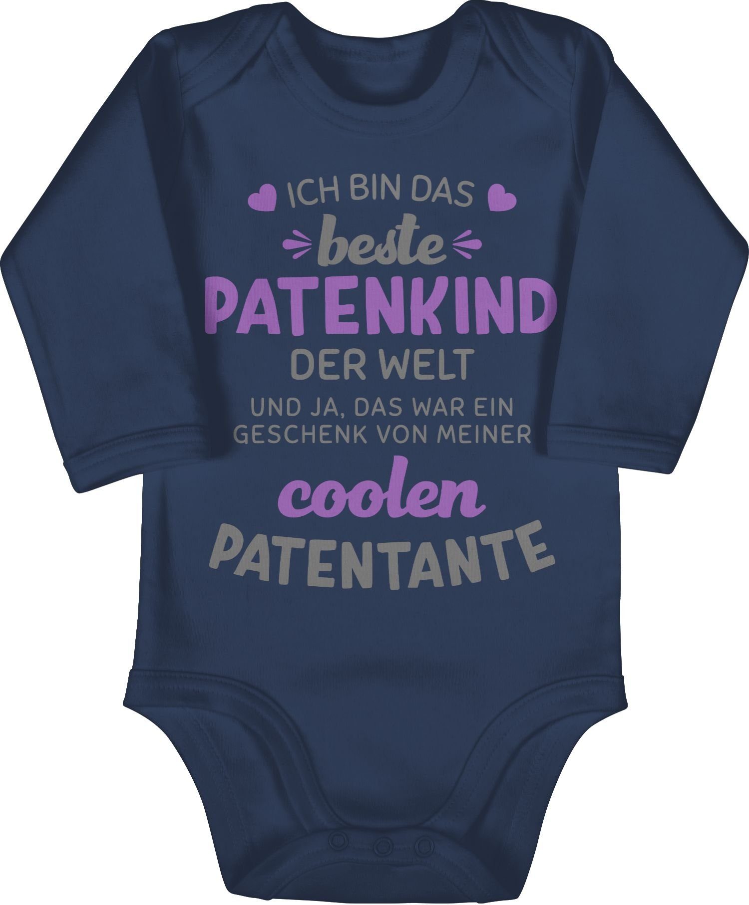 1 Navy Shirtbody Patentante Welt Patenkind grau/lila Blau Shirtracer das Ich bin der Baby beste