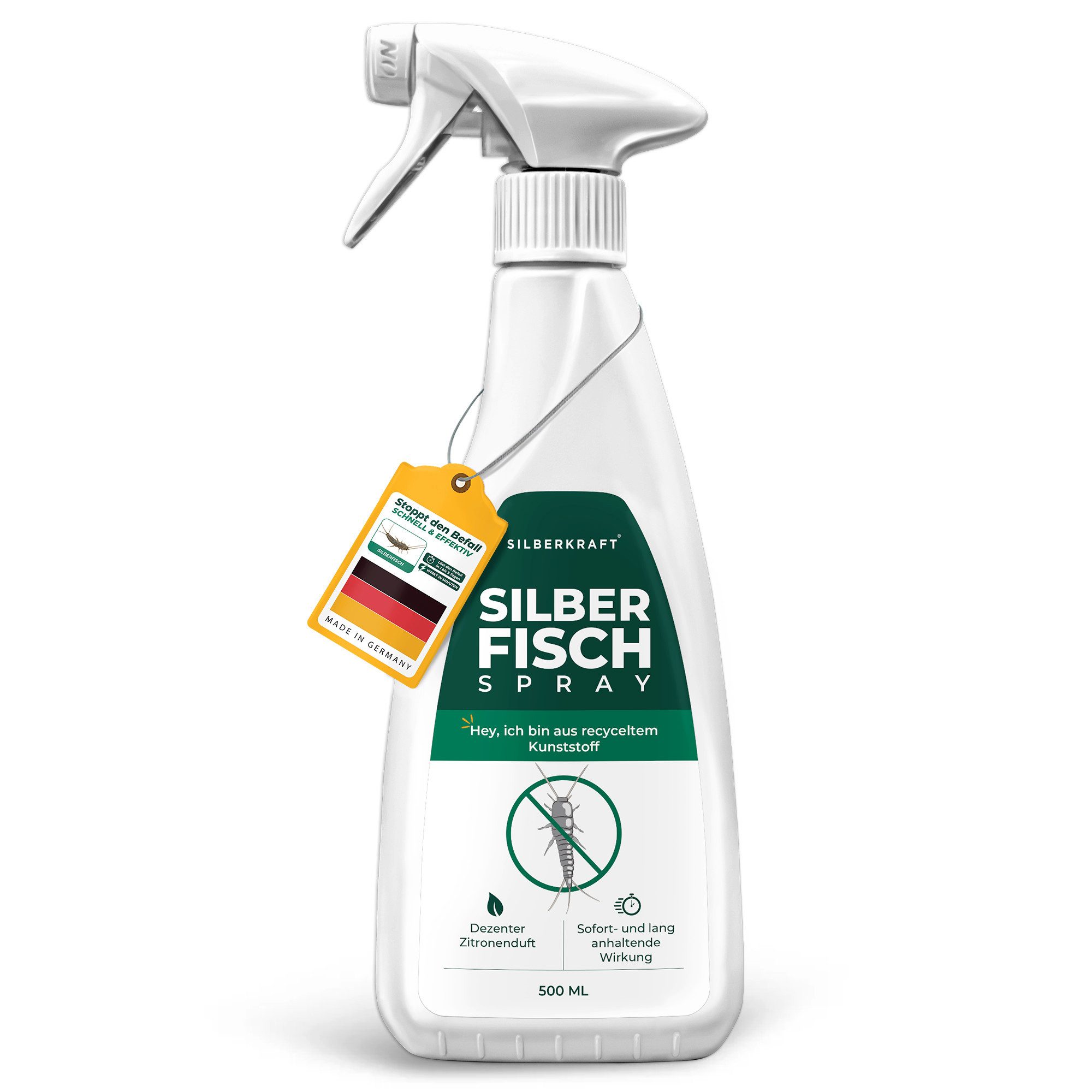 Silberkraft Insektenspray Silberkraft Silberfischspray - Silberfische, Papierfische vertreiben, 500 ml, 1-St., gegen Silberfrische, Papierfische, mit Zitronenduft, Repellent