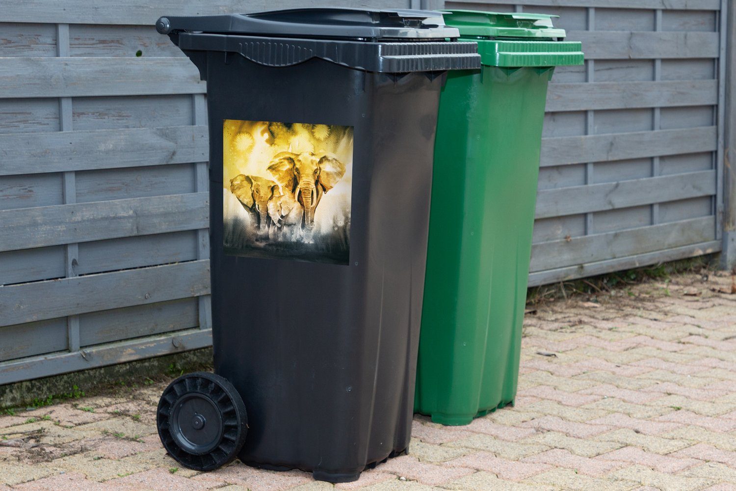 MuchoWow Wandsticker Elefant - Familie Sticker, St), Mülleimer-aufkleber, Mülltonne, Container, Aquarell (1 - Abfalbehälter