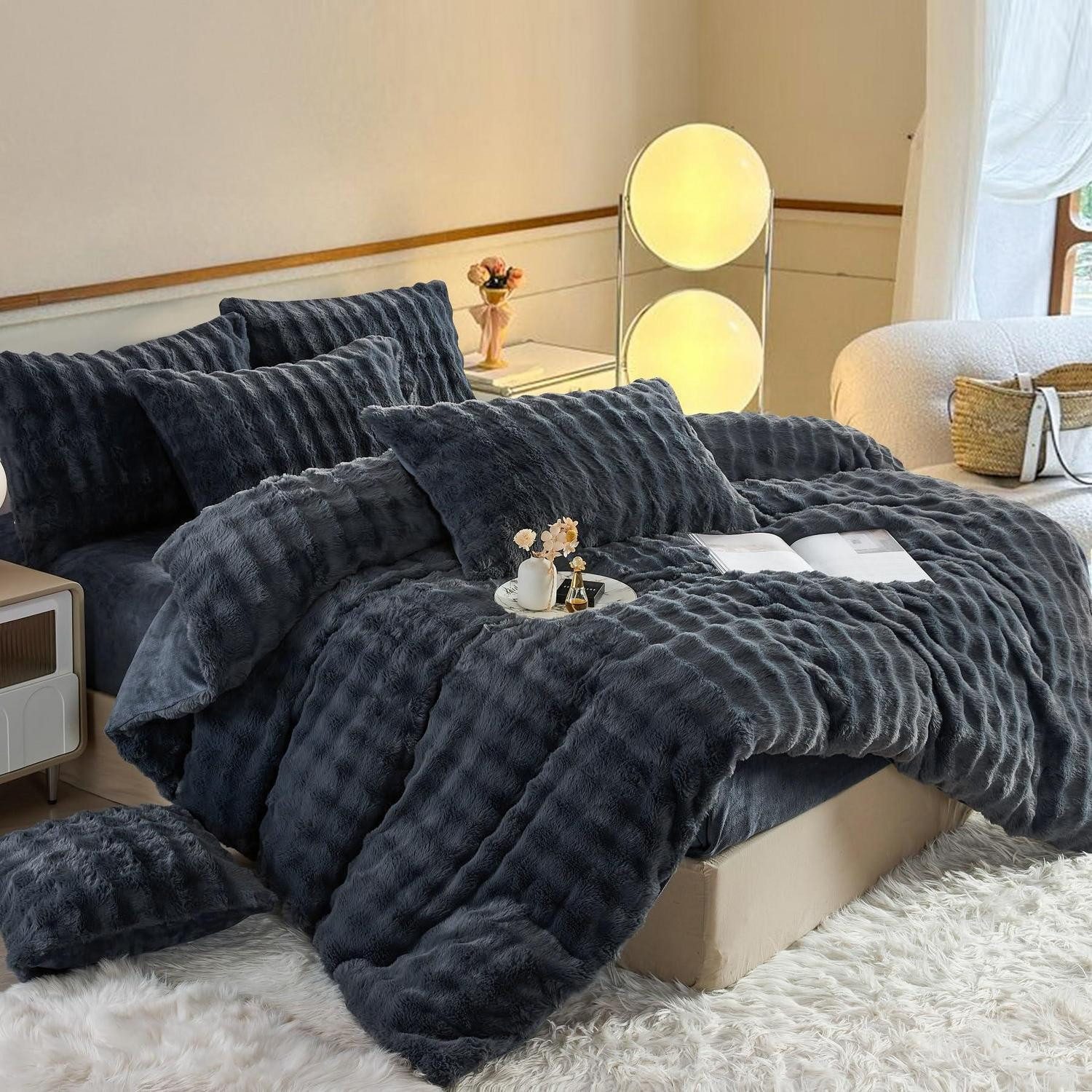 LuxusKollektion Bettwäsche Bettwäsche Winter Warm Grau 135x200 4tlg