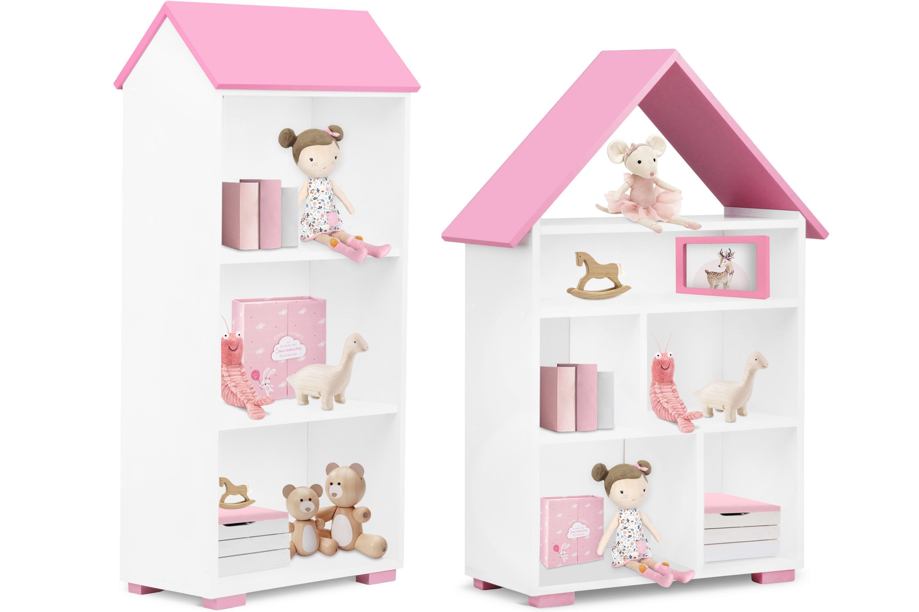 Regal-Set Konsimo Kinderzimmer, Jugendzimmer-Set Möbel PABIS, Hausform weiß/rosa für (2tlg)