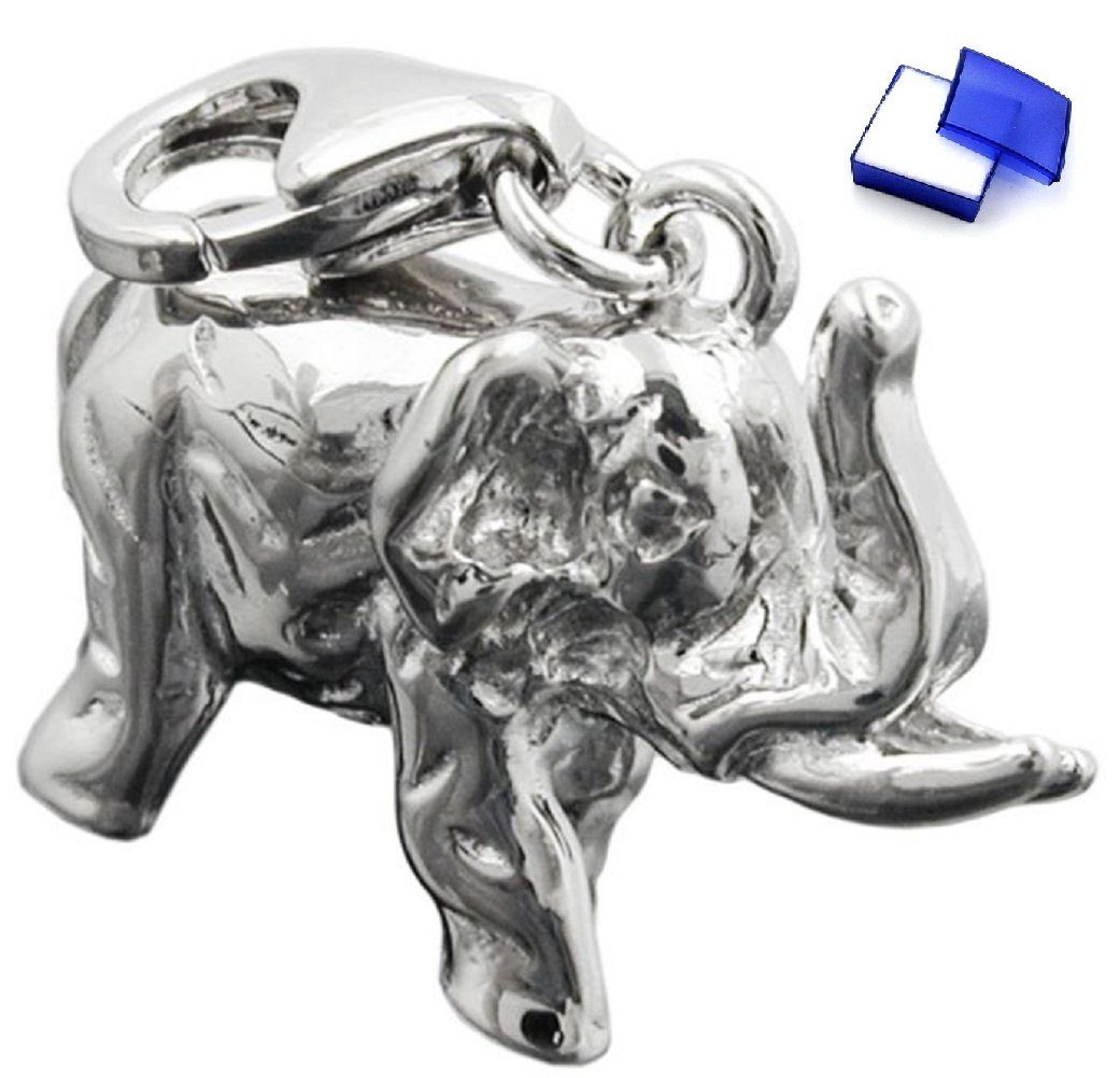 unbespielt Kettenanhänger Kettenanhänger Charm Anhänger Elefant 925 Silber rhodiniert 19 x 14 x 9 mm inkl. Schmuckbox, Silberschmuck für Damen und Herren