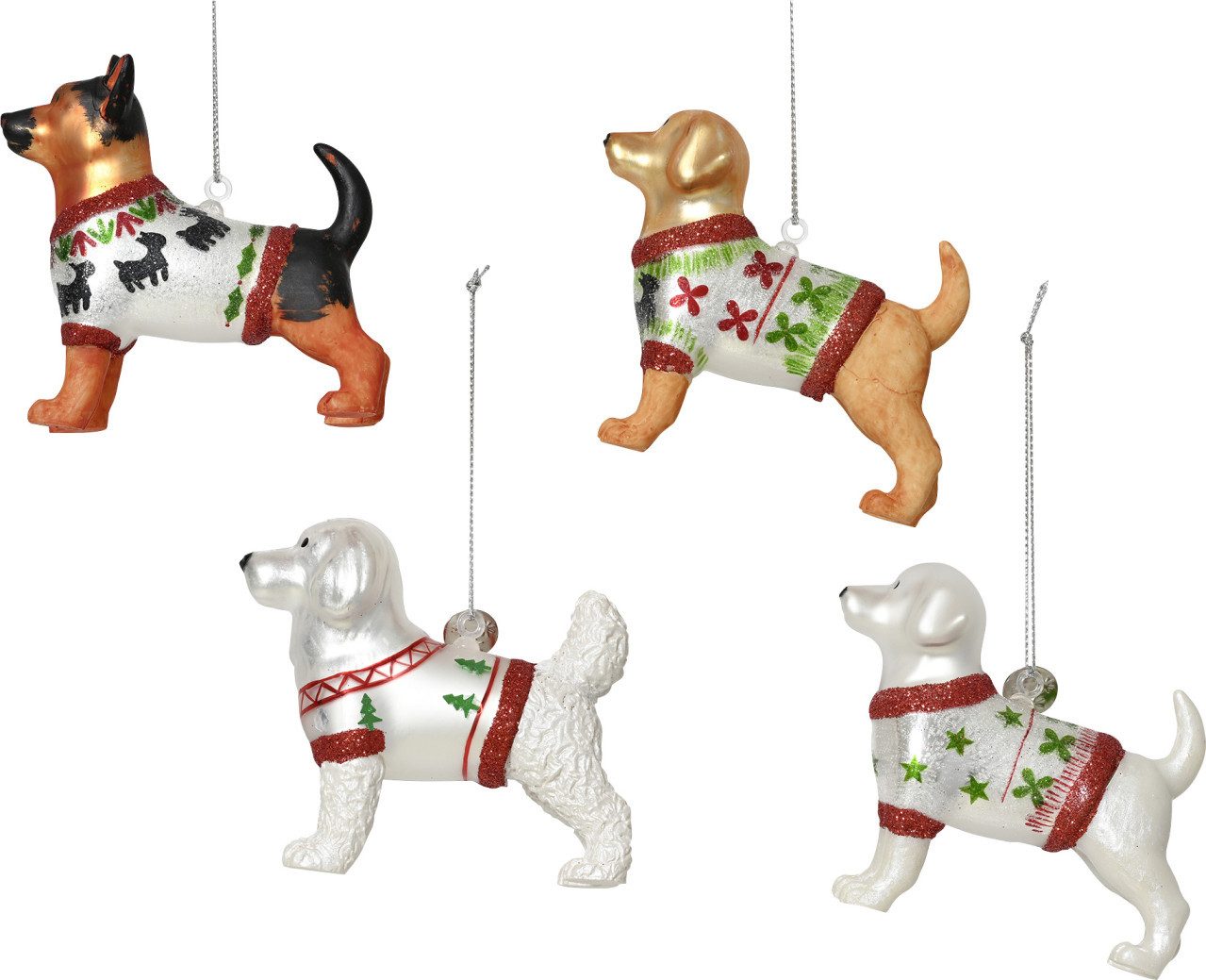 Kaemingk Weihnachtsbaumkugel Decoris Weihnachtskugel aus Glas Hund 7 cm 4-fach