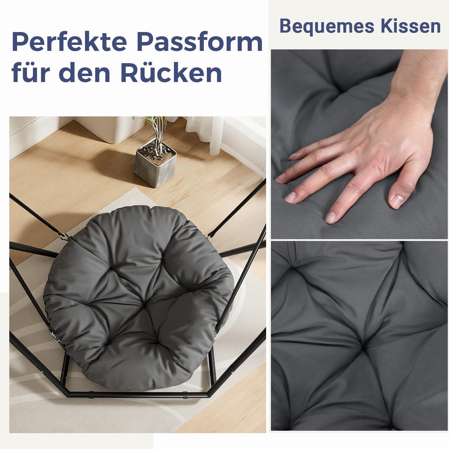 Clanmacy Hängestuhl Hängesessel mit Gestell Hängeschaukel Hängestuhl Hängekorb bis 150kg, inkl. Gestell, belastbar bis 150 kg, inkl. Sitz Polster, Stahlgestell