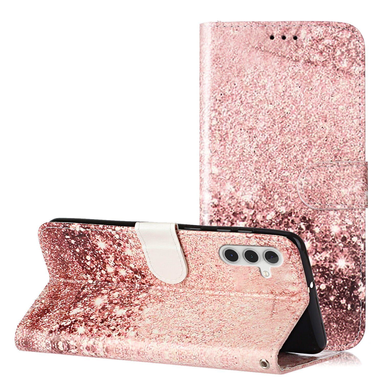 CLM-Tech Handytasche für Samsung Galaxy A15 5G Hülle Tasche aus Kunstleder Klapphülle (rosegold, Handyhülle Wallet Flip Case Cover Etui), Schutzhülle mit Standfunktion, Kartenfächer, und Magnetverschluss