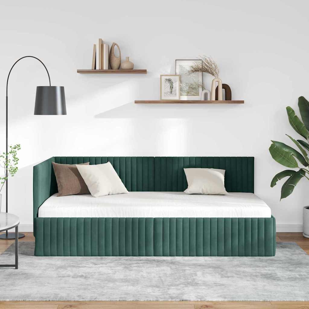 vidaXL Bett Eckbettgestell mit Kopfteil Dunkelgrün 90 cm x 200 cm Samt (1-t günstig online kaufen