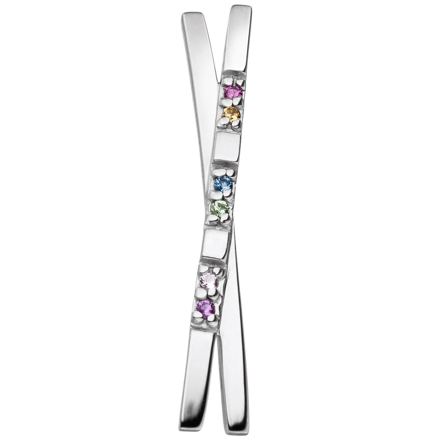 Schmuck Krone Kettenanhänger Anhänger X aus 925 Silber mit 6 bunten Zirkonia, Silber 925