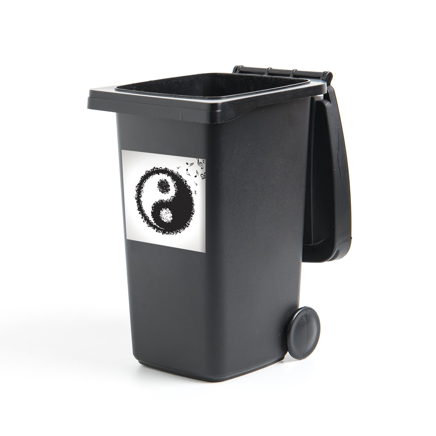 MuchoWow Wandsticker Eine Illustration eines Container, Mülltonne, bestehend Yang-Logos, Sticker, Abfalbehälter und Yin- (1 aus St), Musiknoten Mülleimer-aufkleber