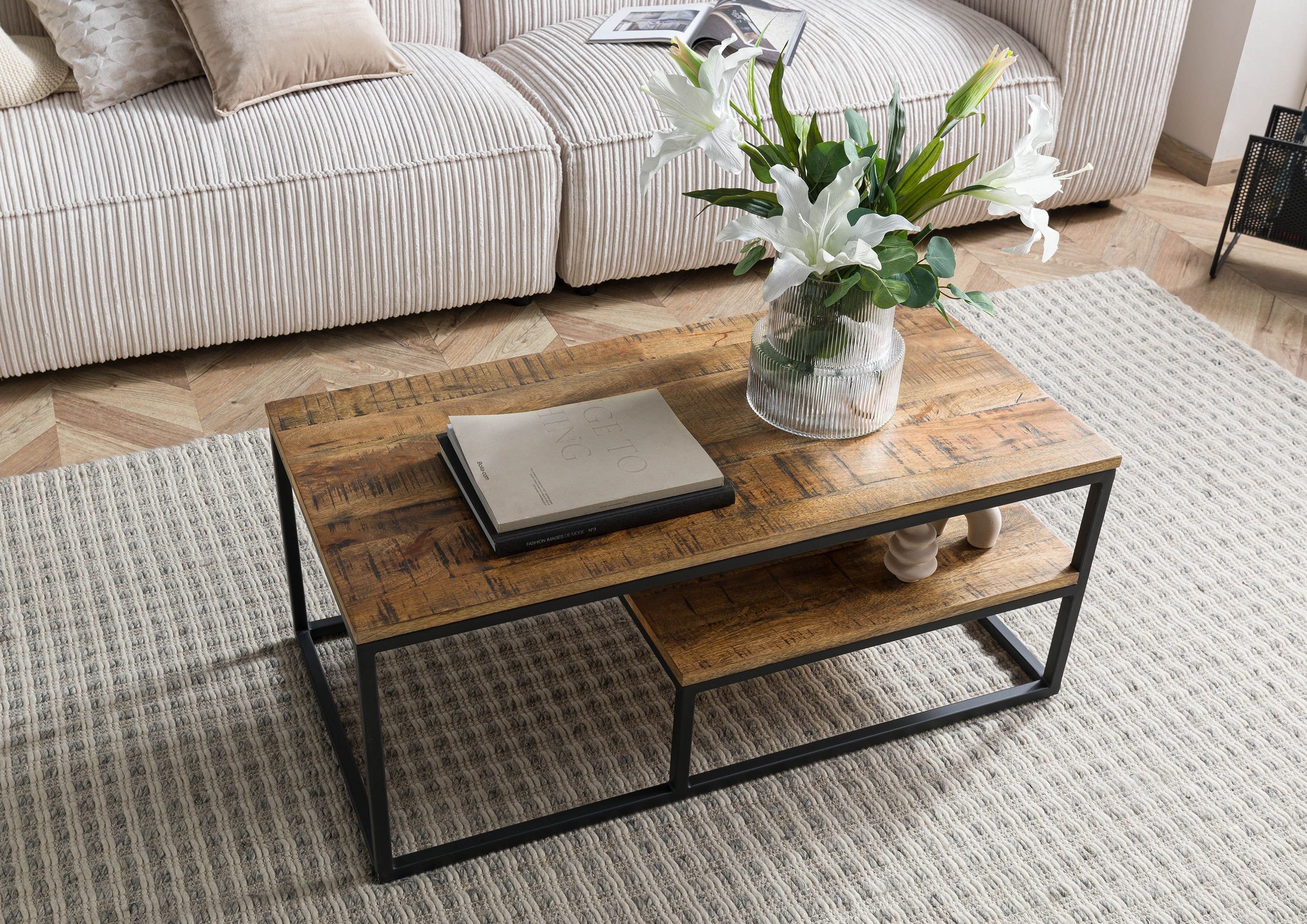 Massivmoebel24 Couchtisch Mango 100x50x43 hellbraun geölt LOUNGE COLLECTION #101