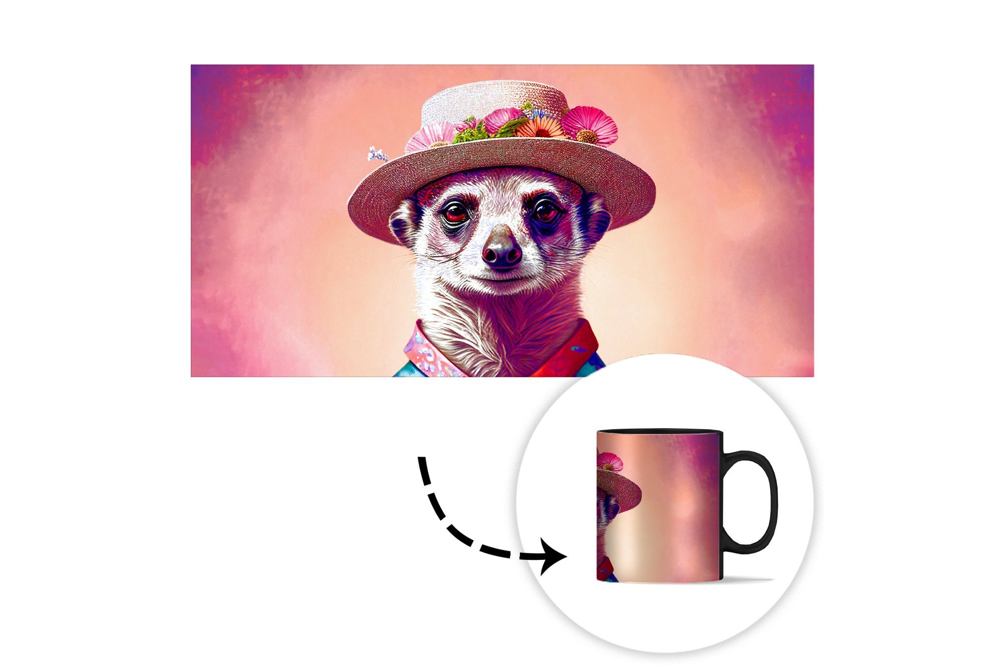 Farbwechsel, MuchoWow Porträt Kaffeetassen, Teetasse, Erdmännchen Geschenk Erdmännchen, Keramik, Hut Tasse - - - - Zaubertasse, - Tiere Blumen