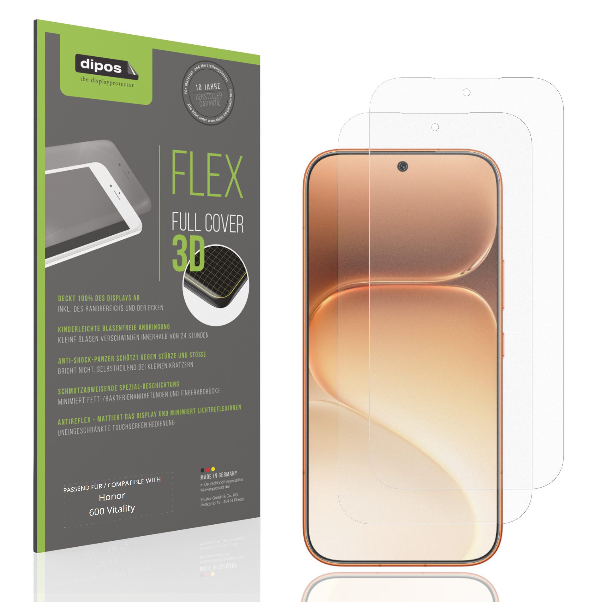dipos Displayschutzfolie Schutzfolie für Honor 600 Vitality, 2 Stück, Displayschutz Schutz Folie Made in Germany