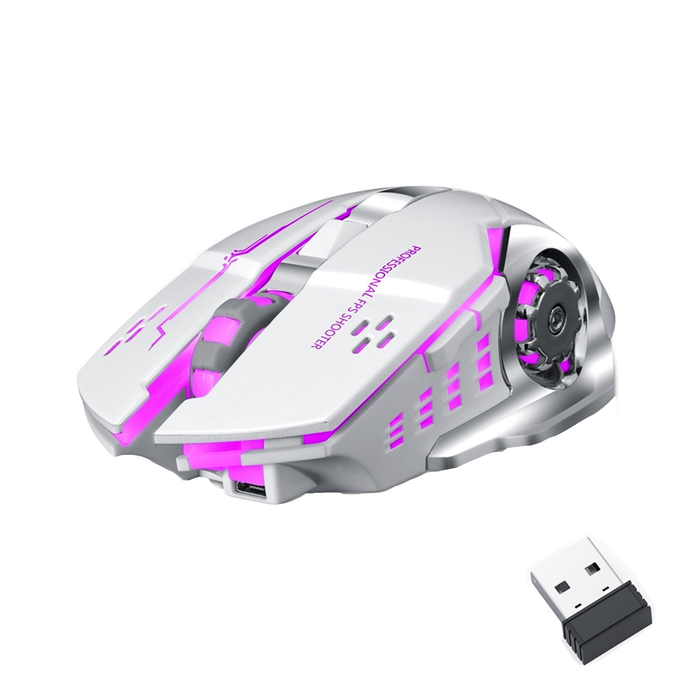 KINSI Gaming-Maus,Kabellose Maus,Stumm,Wiederaufladbar,2.4GHz Maus (3-stufige DPI-Einstellung)