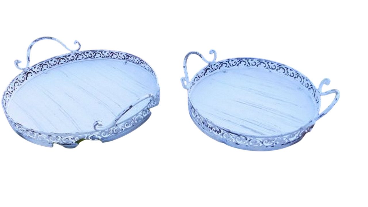 Deko-Impression Dekotablett Tablett-Set 2 Stück / 2 Größen rund Antikstyle weiß 26 + 33 cm (2 St)