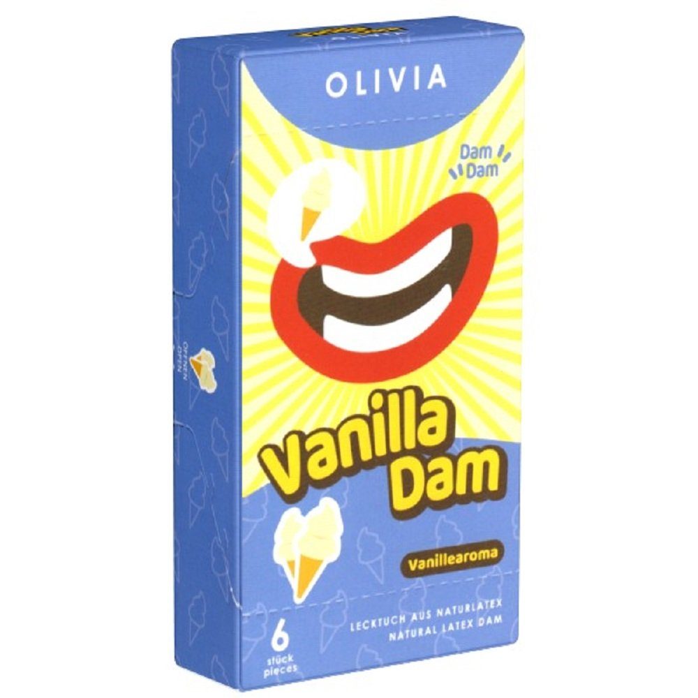 Olivia Kondome Olivia Dams, aromatisierte Lecktücker für hygienischen Oralverkehr Variante: Vanilla, 6 St., farbige Lecktücher mit Aroma - weiß mit Vanille-Duft