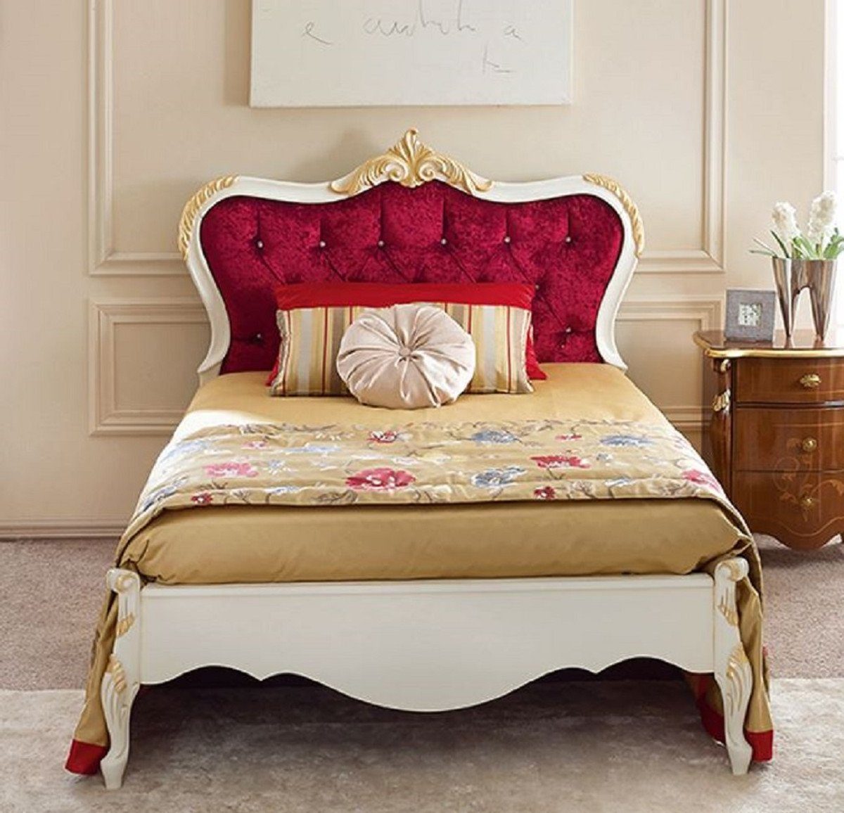 Casa Padrino Bett Doppelbett Bordeauxrot / Weiß / Gold - Prunkvolles  Massivholz Bett - Schlafzimmer Möbel - Qualität - Made in Italy