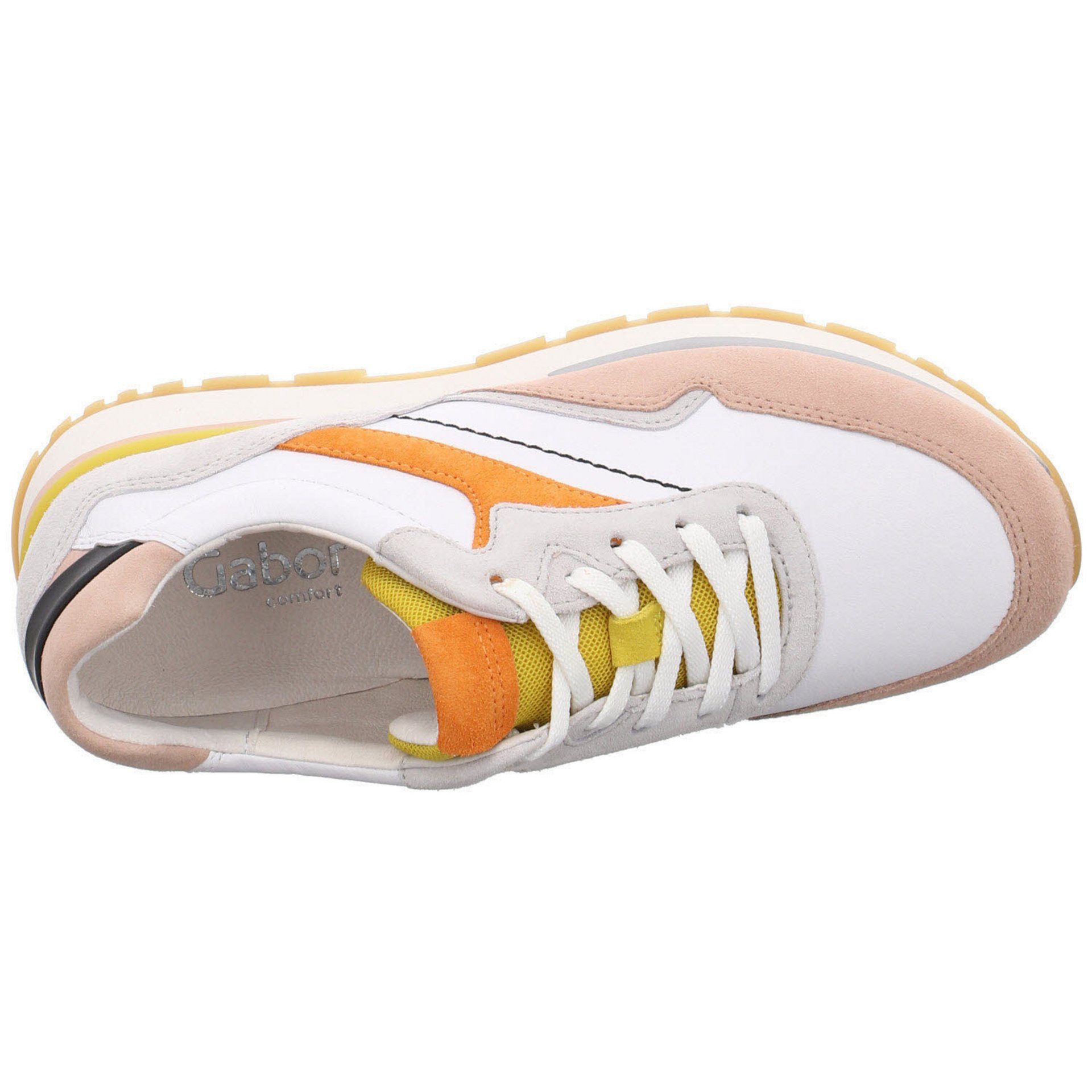 Schnürschuh Schuhe Sneaker 55 Gabor Leder-/Textilkombination York Sport Sneaker weiss/multic./ Damen Halbschuhe