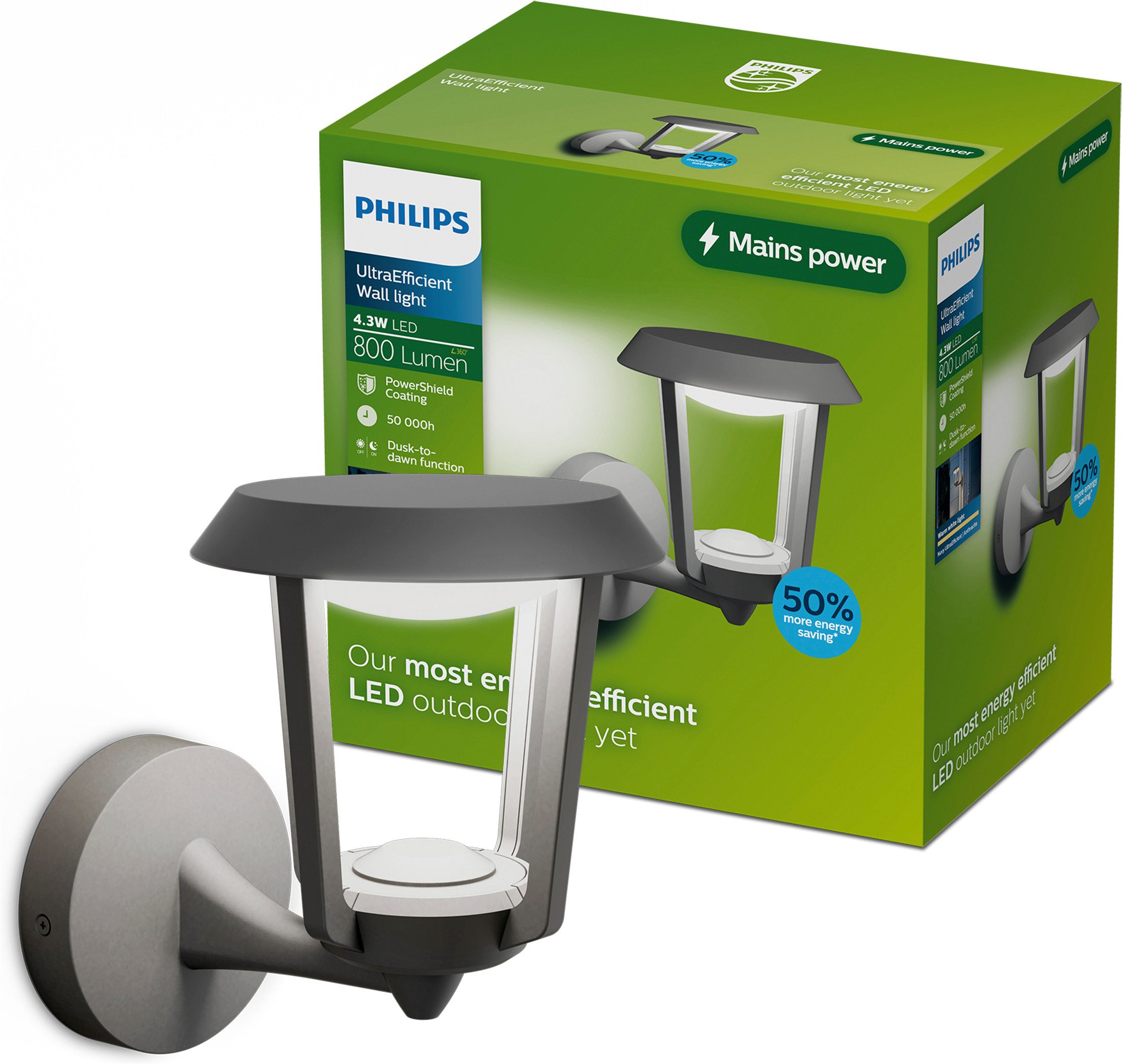 Philips LED Außen-Wandleuchte Outdoor Ultra-Efficient Nuvy, LED fest integriert, Warmweiß, 2700 Kelvin, 800 Lumen, IP44, anthrazit