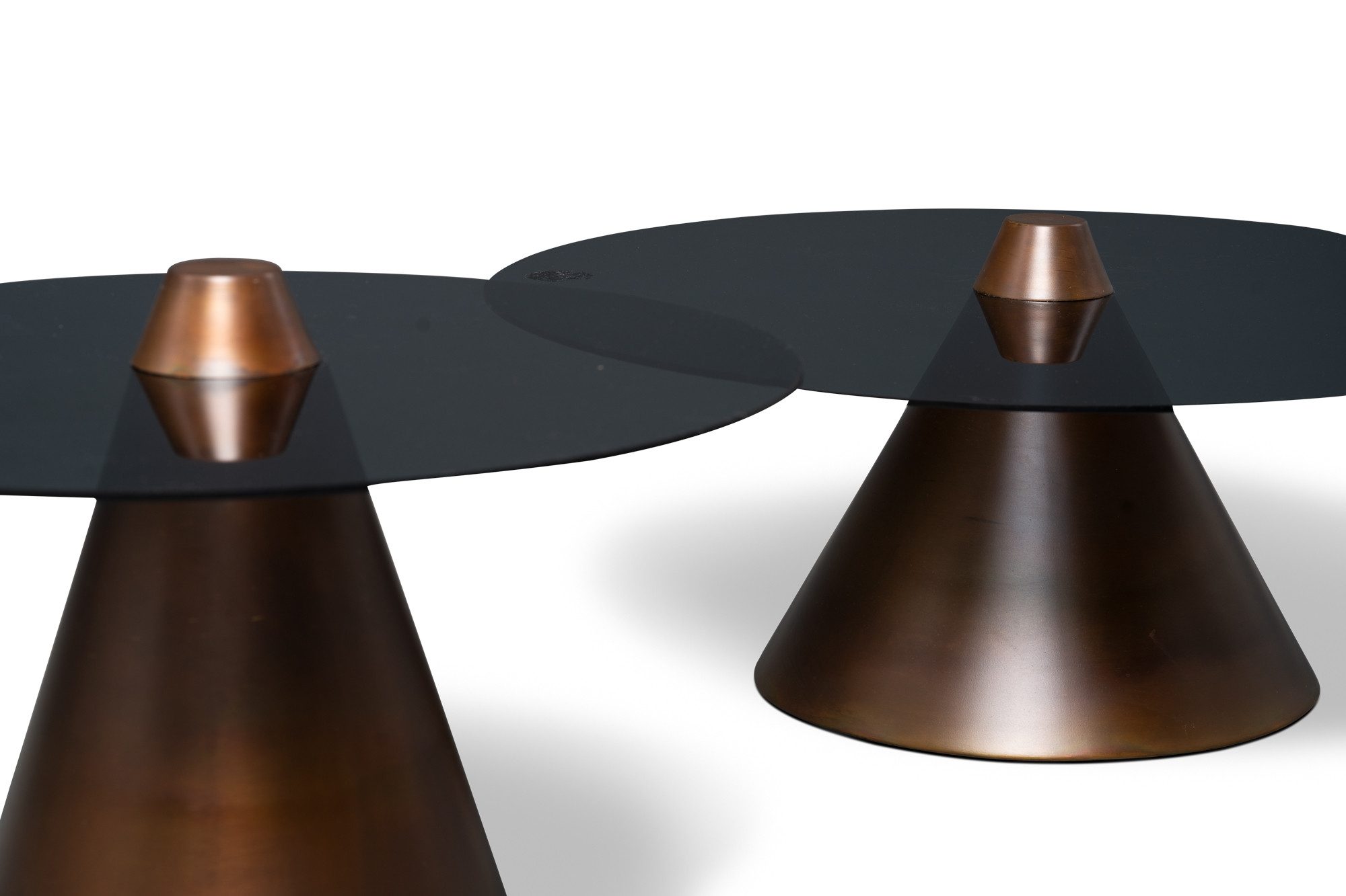 freiraum Satztisch Lou, (2er-Set) in Metall kupferfarben / Sicherheitsglas - 29x80cm (HxD)