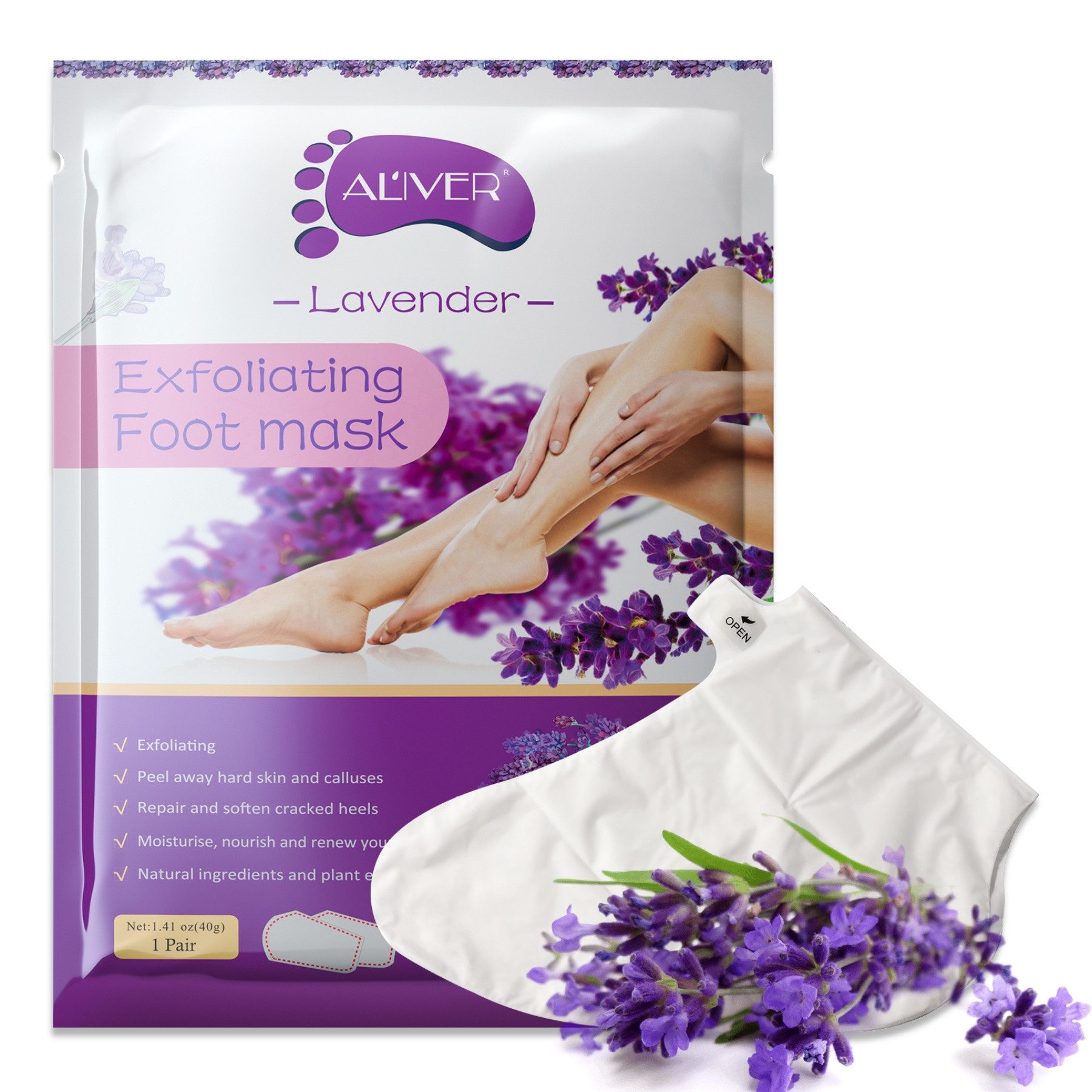 ALIVER Fußmaske Fußpflege Anti Hornhaut Socken Lavendel Aliver, 1-tlg., Lavendel