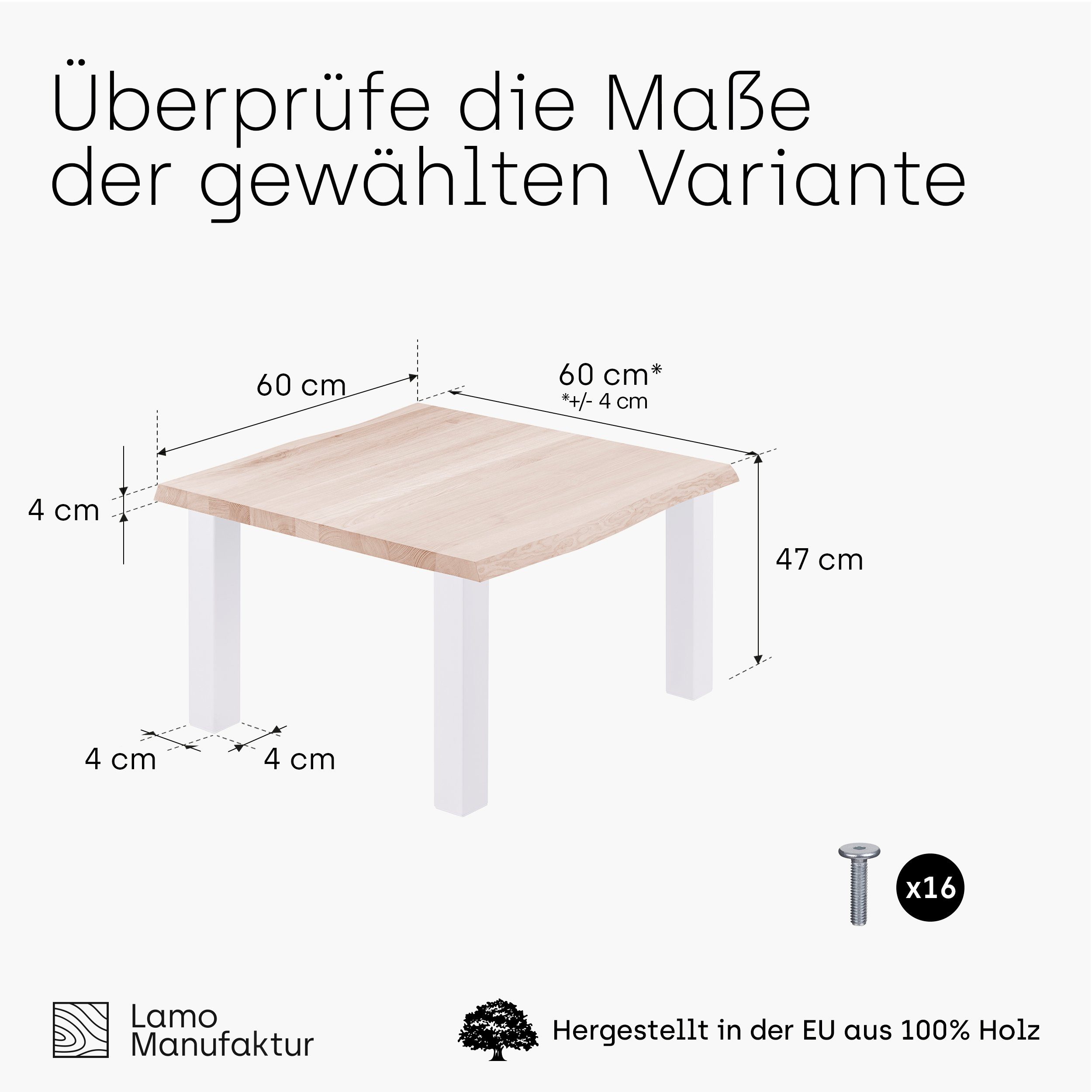 | Roh massiv LAMO Weiß Baumkante Baumkantentisch Tisch), Metallgestell inkl. Esstisch (1 Classic Massivholz Manufaktur