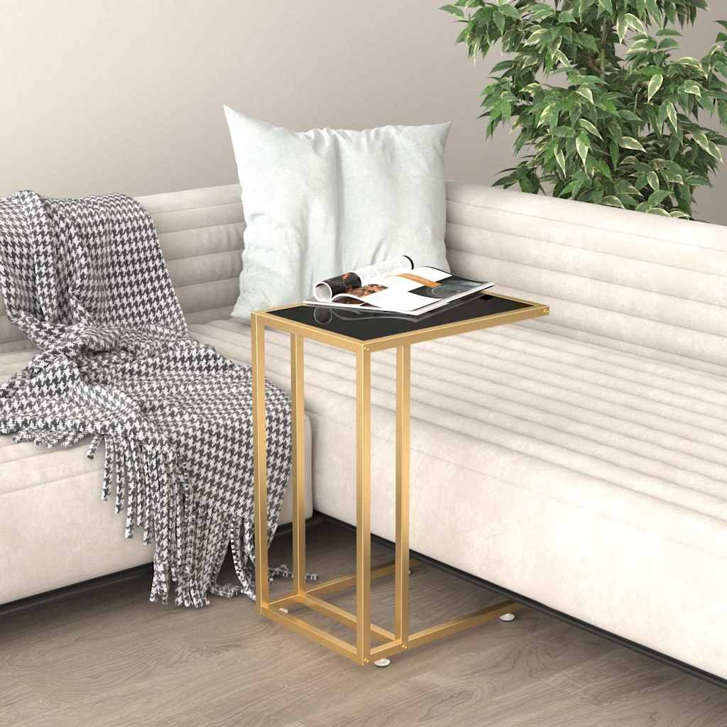 furnicato Beistelltisch Computer-50 x 35 x 65 cm Schwarz-Gold (1-St), Stabiler Laptop-Tisch mit Hartglasplatte für dein Wohnzimmer