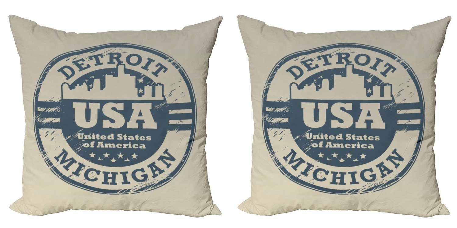 Kissenbezüge Modern Accent Doppelseitiger Digitaldruck, Abakuhaus (2 Stück), Amerika Detroit Michigan Stamp