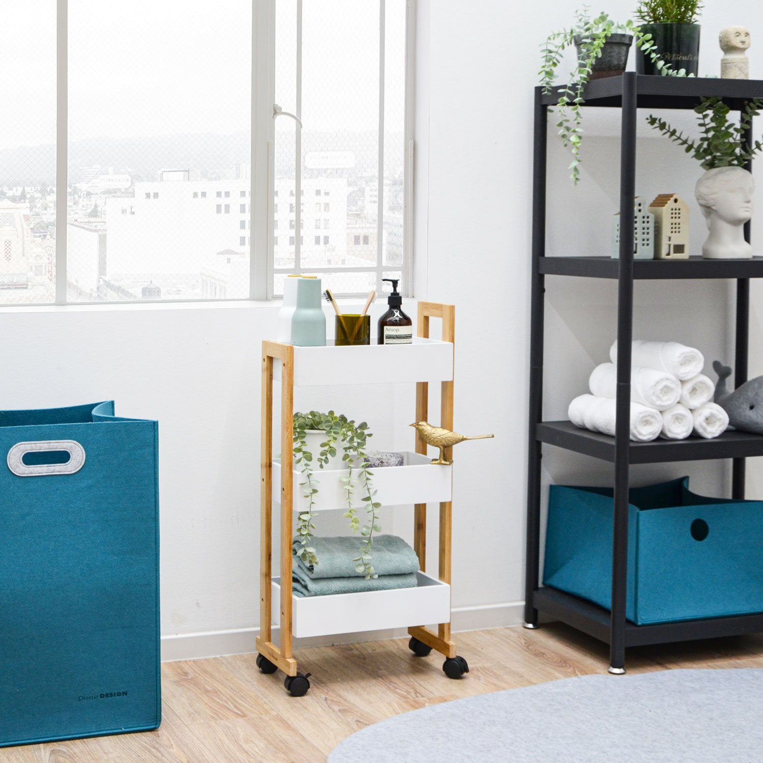 DuneDesign Küchenwagen mit 3 Körben - Bambus Rollregal 38 x 20 x 8 cm - Sch günstig online kaufen