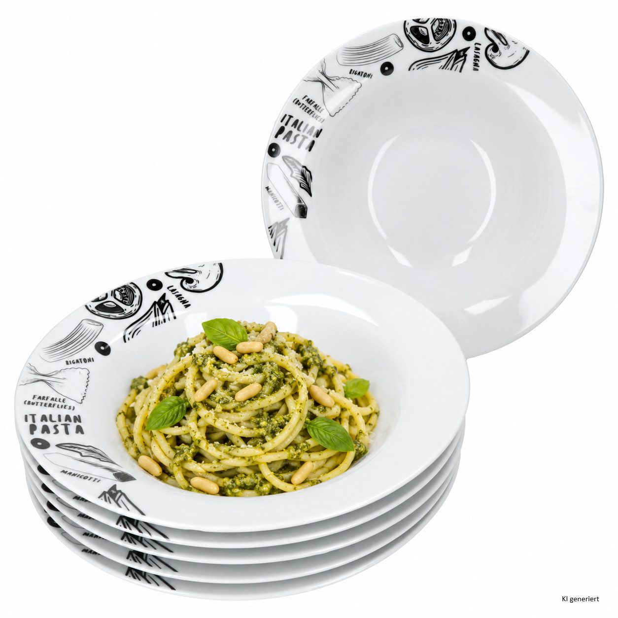 MamboCat Pastateller 6x Rigatoni Pastateller Ø23,5cm 550ml Porzellan Pasta Dekor Suppe
