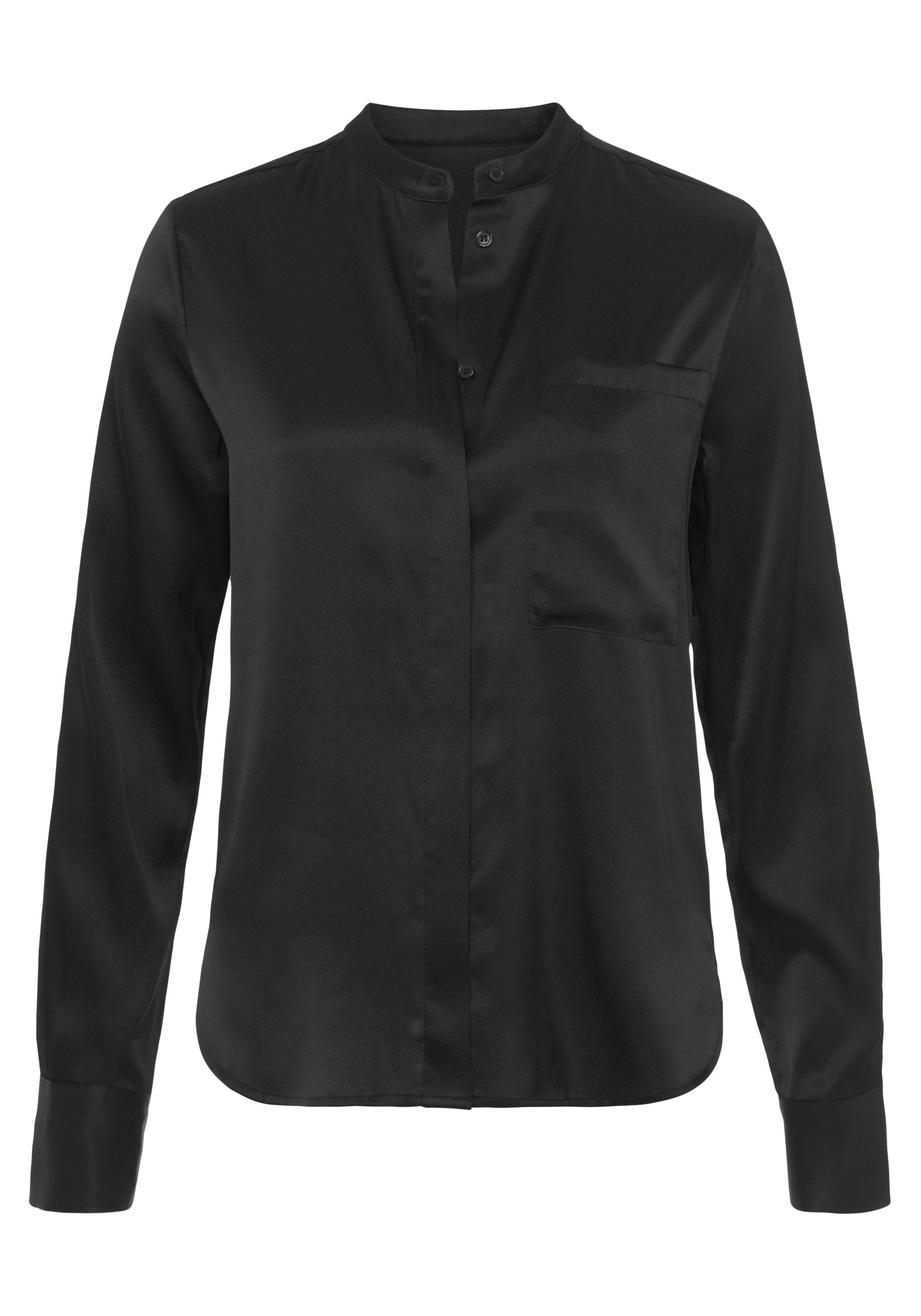 HECHTER PARIS Seidenbluse schwarz Fronttasche mit