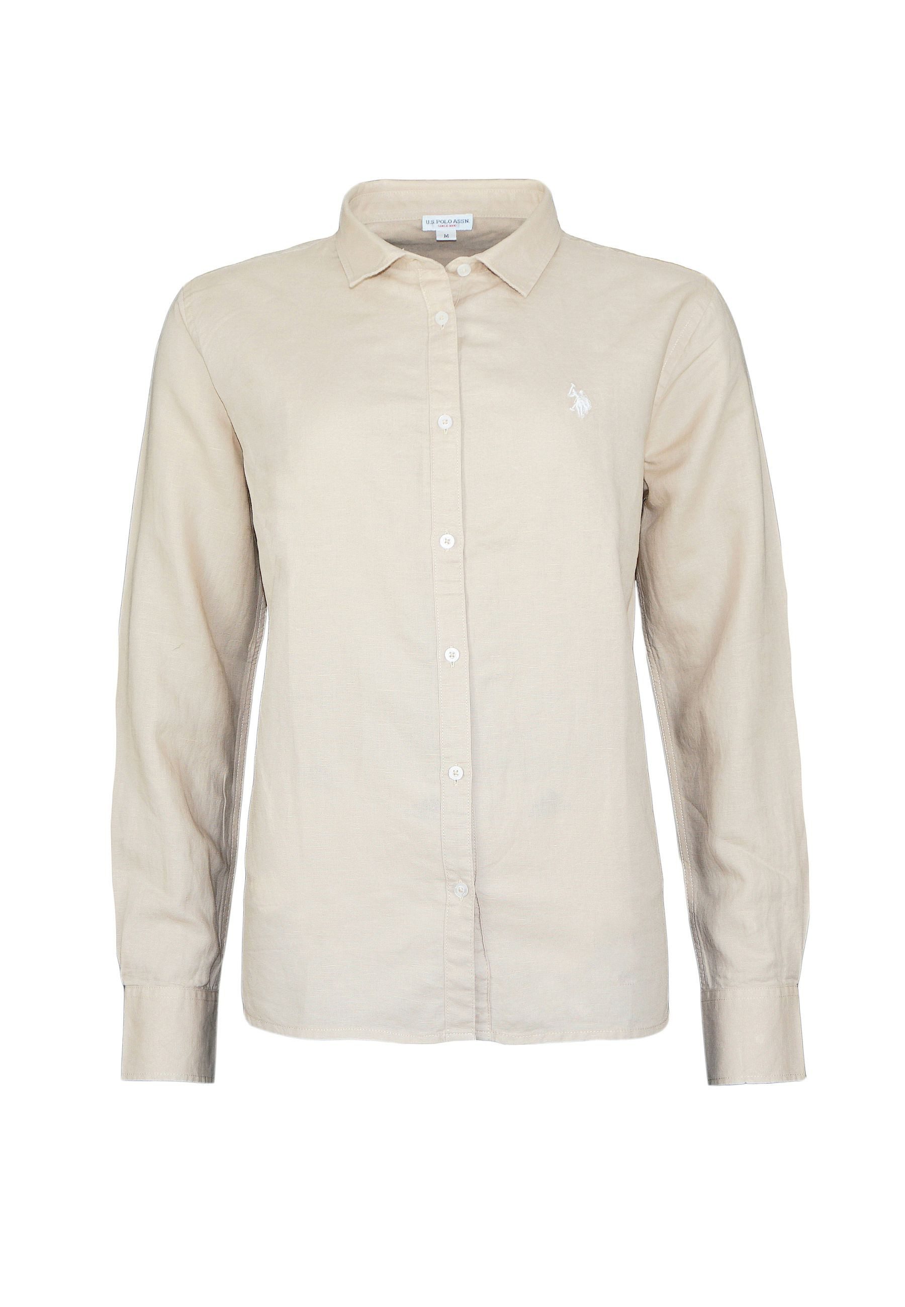 U.S. Polo Assn. Kurzarmbluse Bluse Hemd Button-Down Leinen (1-tlg)