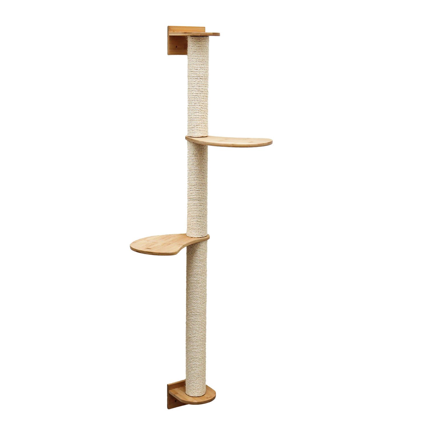 eyepower Kratzbaum zur Wandmontage-130 cm Wandkratzbaum für Katzen mit 2 Bambus Plateaus, Sistammstamm Wand - Katzenkratzbaum platzsparend - Kletterwand Katze