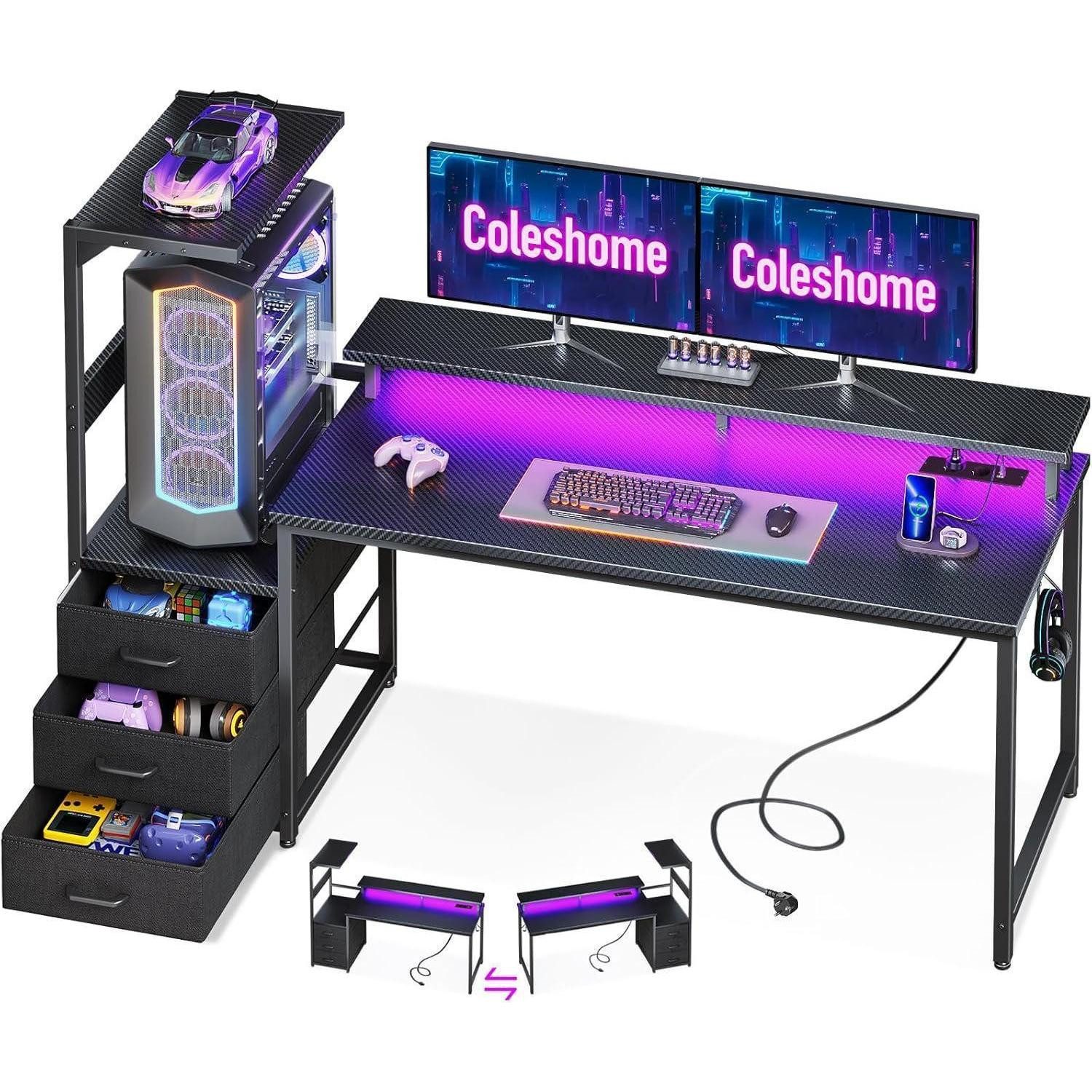 LuxusKollektion Gamingtisch Gaming Tisch LED-Beleuchtung Steckdose günstig online kaufen