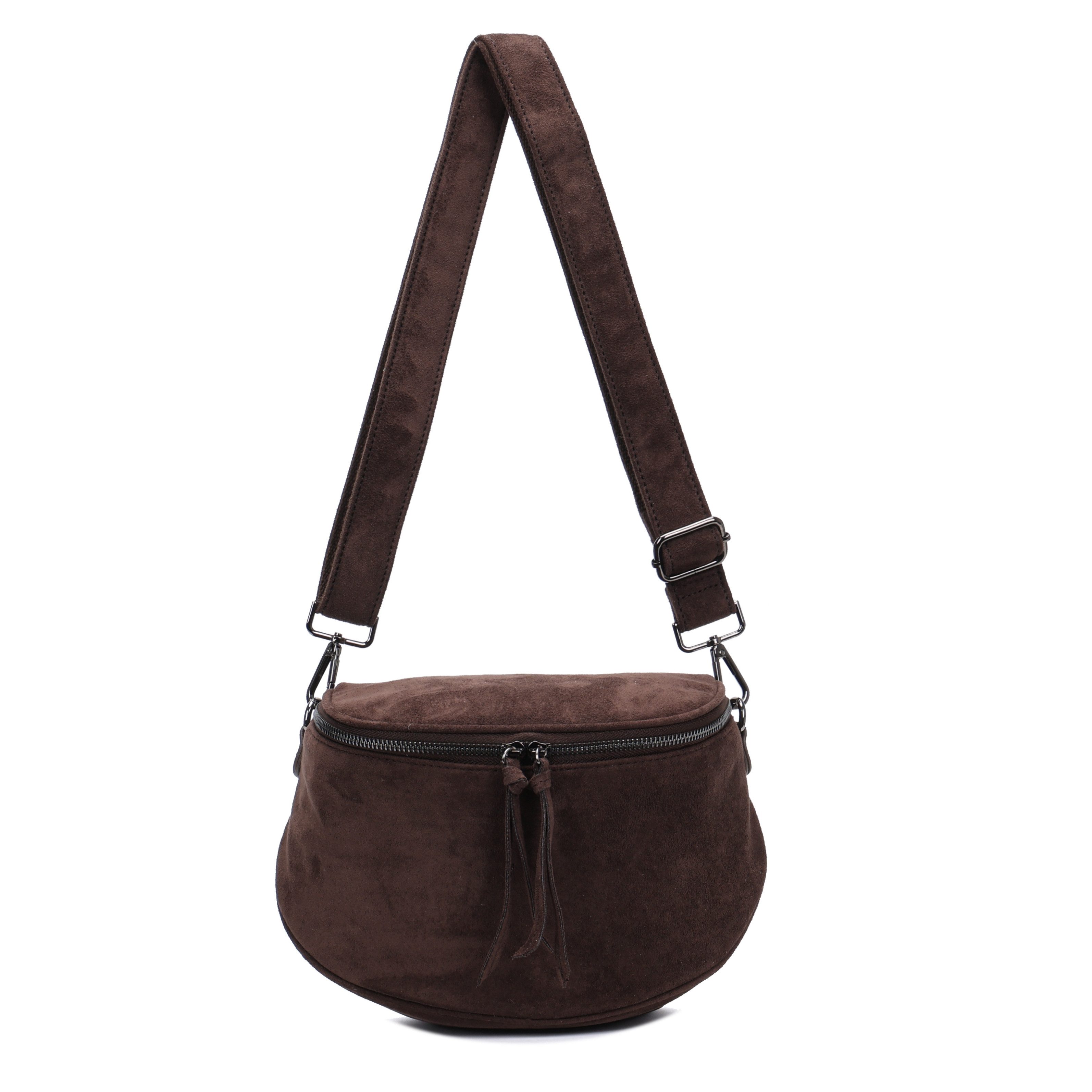 MIRROSI Bauchtasche Damen Umhängetasche Wildleder-Optik, Halbmond Schultertasche (ca. 23 x 14 x 19 cm), Crossbody Bag, Verstellbarer …