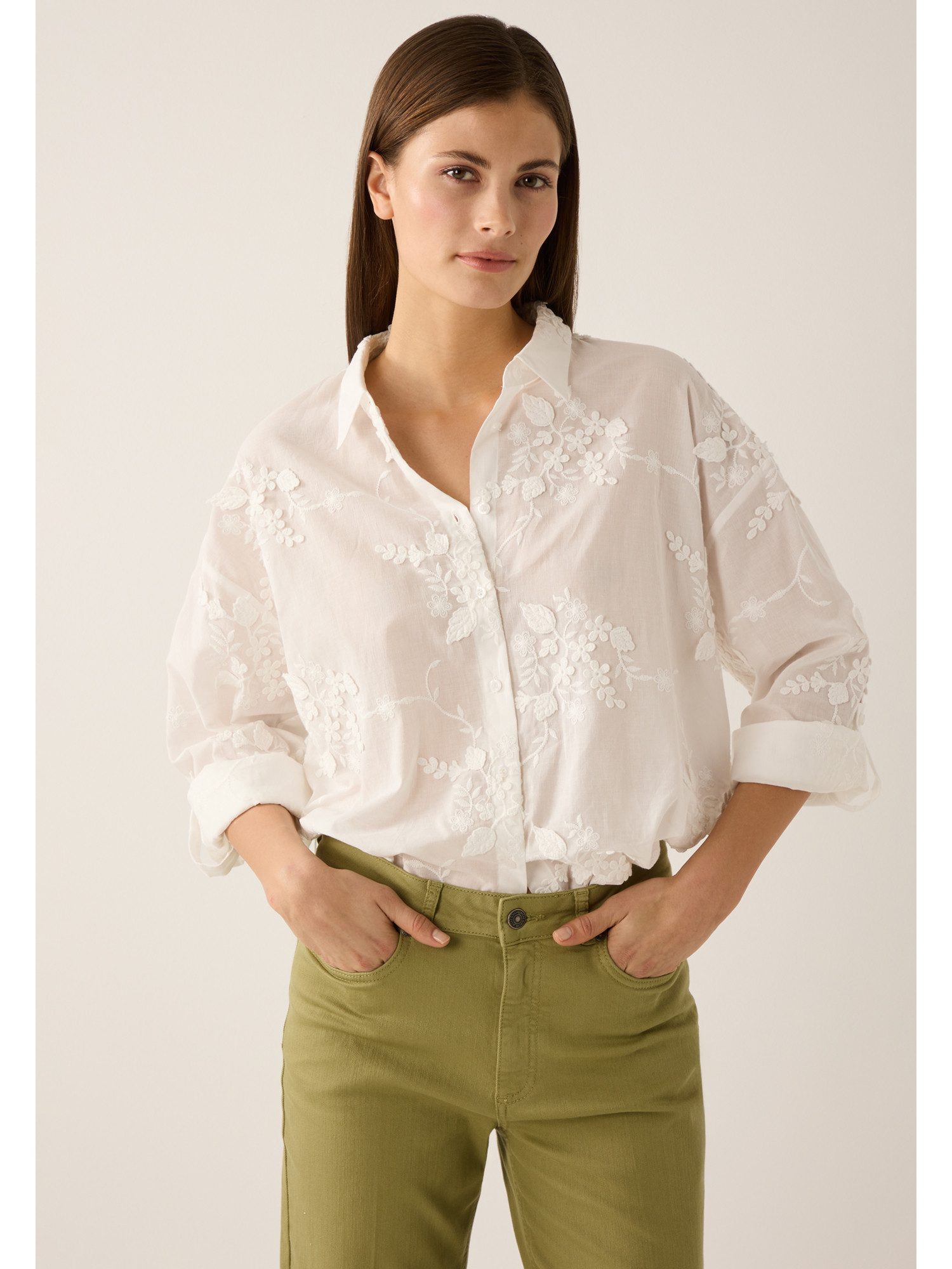 MORE&MORE Klassische Bluse bestickte Hemdbluse