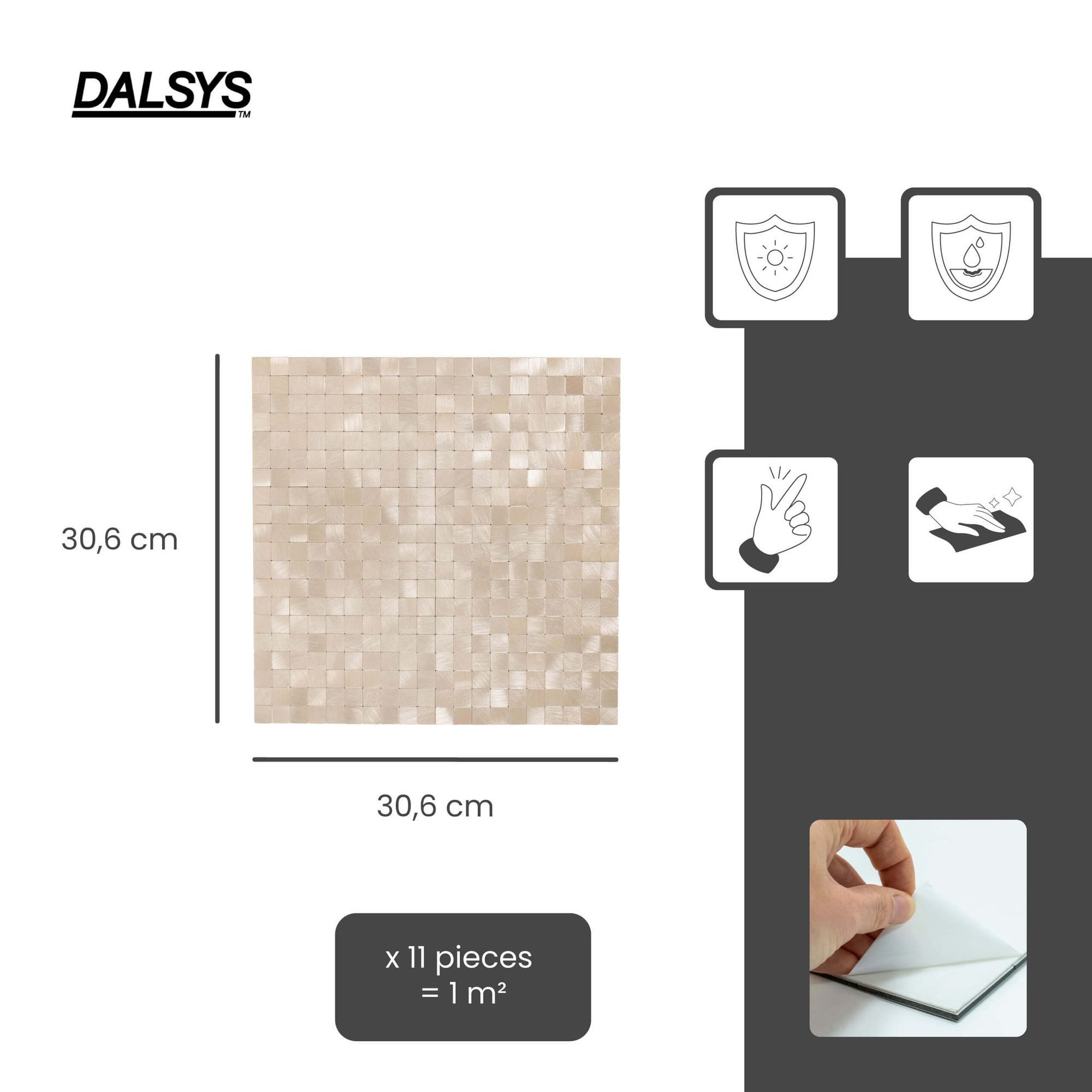 Dalsys Wandpaneel 1m² 11 Stück selbstklebend, BxL: 30.6x30.6 cm, (Aluoptik Gold / Champagne Mosaikfliesen, 11-tlg., Wandfliese) feuchtigskeitsbeständig, einfach montiert, hochwertiges Material