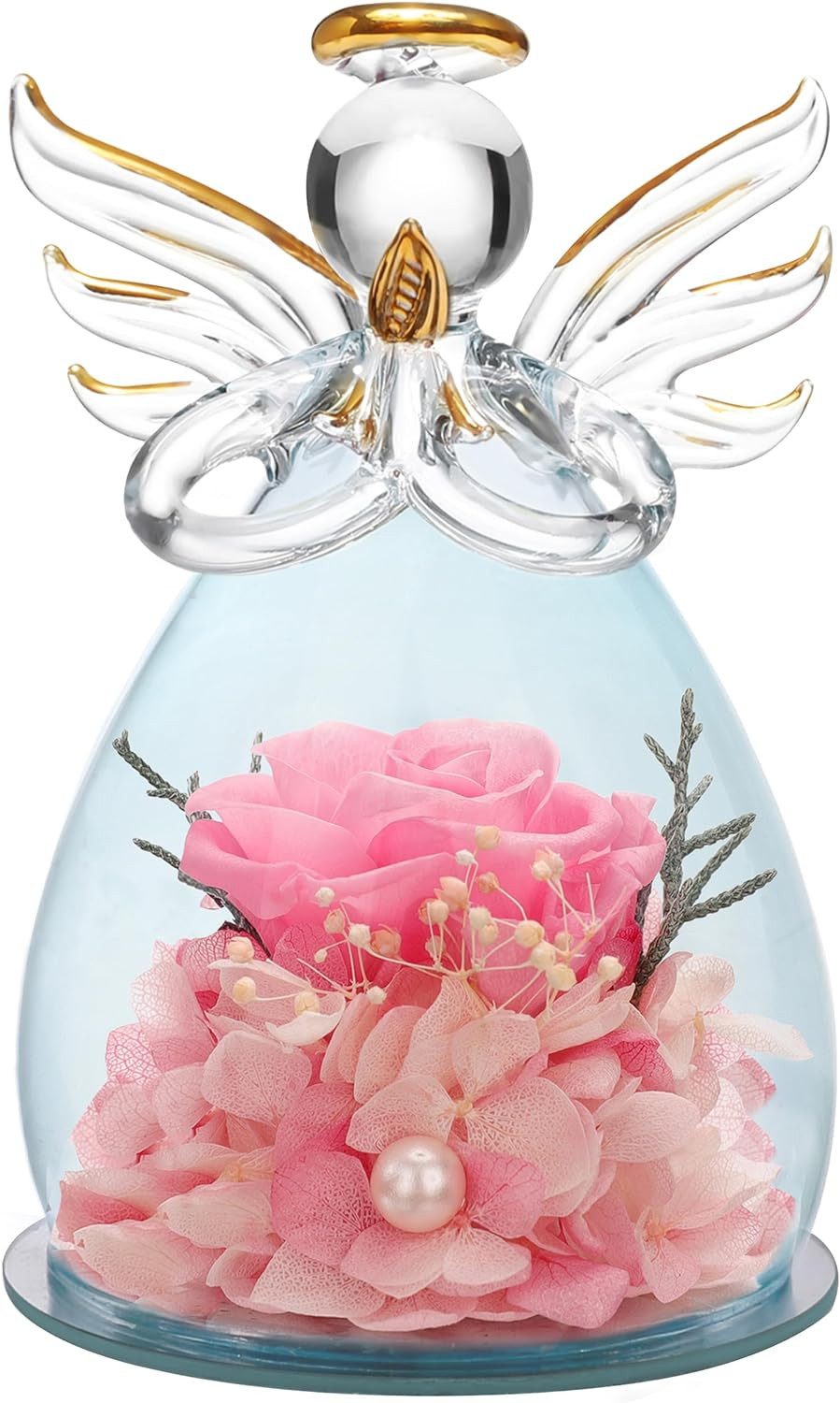 Kunstblume Kunstblume Ewige Rose mit Engel Figur,Geschenke