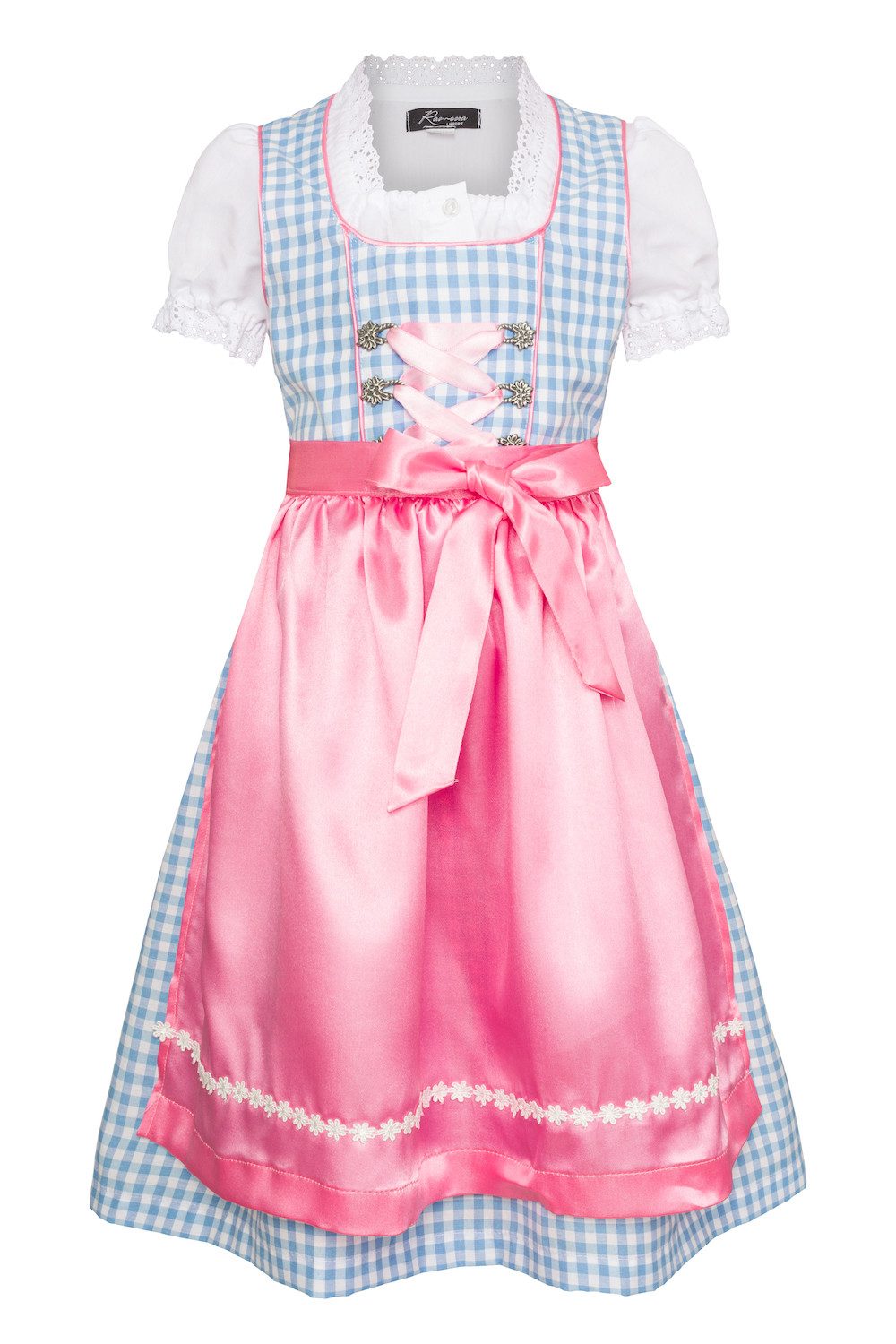 Ramona Lippert Dirndl Mia kariert blau rosa 3-teilig mit Bluse Kinder Dirndl für Mädchen