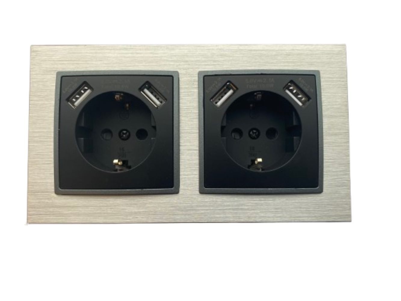 Lichtideen Schalter 2552 ABELKA ALU si/sw 2x Steckdose 230 Volt 16 A + USB 5V/2,1A (Taster, Schalter, Anennendose, Steckdose mit USB lieferbar)