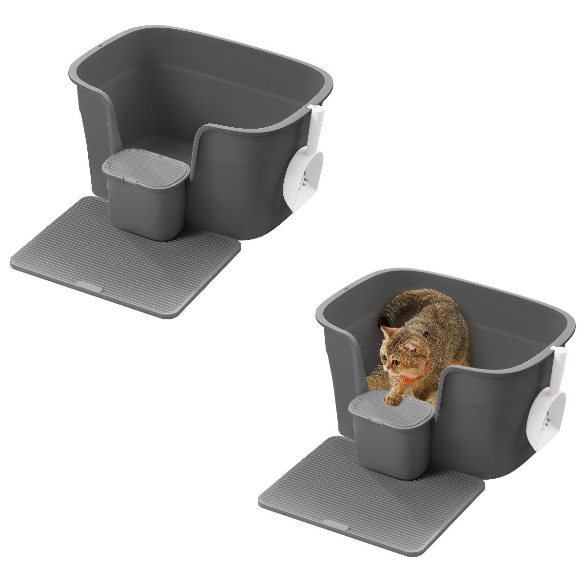FEANDREA Katzentoilette Katzenklo extragroße, für große Katzen, mit hohen Seitenwänden, Schaufel