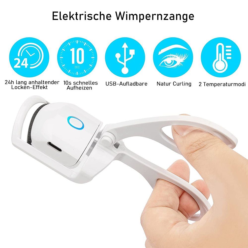 zggzerg Wimpernzange Beheizte Wimpernzange, USB Weiß Elektrische Wimpernzange Wiederaufladbare