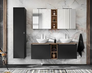 einfachgutemoebel Waschtisch-Set Badezimmer Waschplatz Unterschrank NOIRETTE 120cm, schwarz matt, (Badmöbel Set, 1-St., Waschtisch Unterschrank)